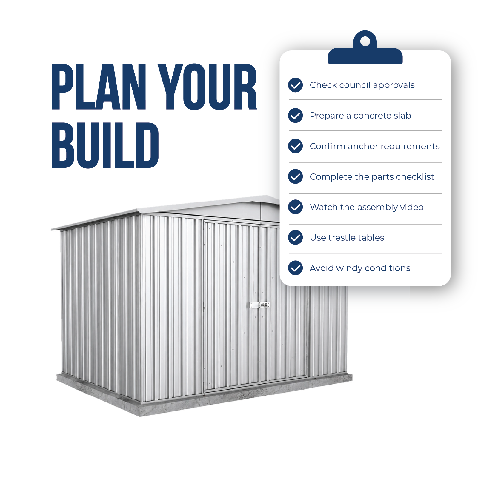 3.00mW x 2.18mD x 2.06mH Garden Shed Regent Double Door Zincalume