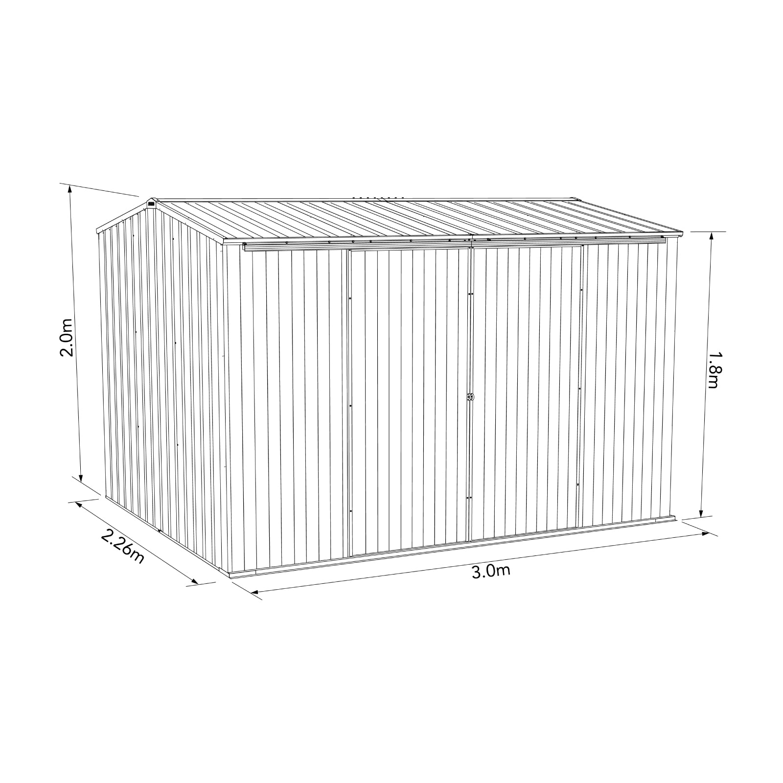 3.00mW x 2.26mD x 2.00mH Garden Shed Ezislider Double Door Zincalume