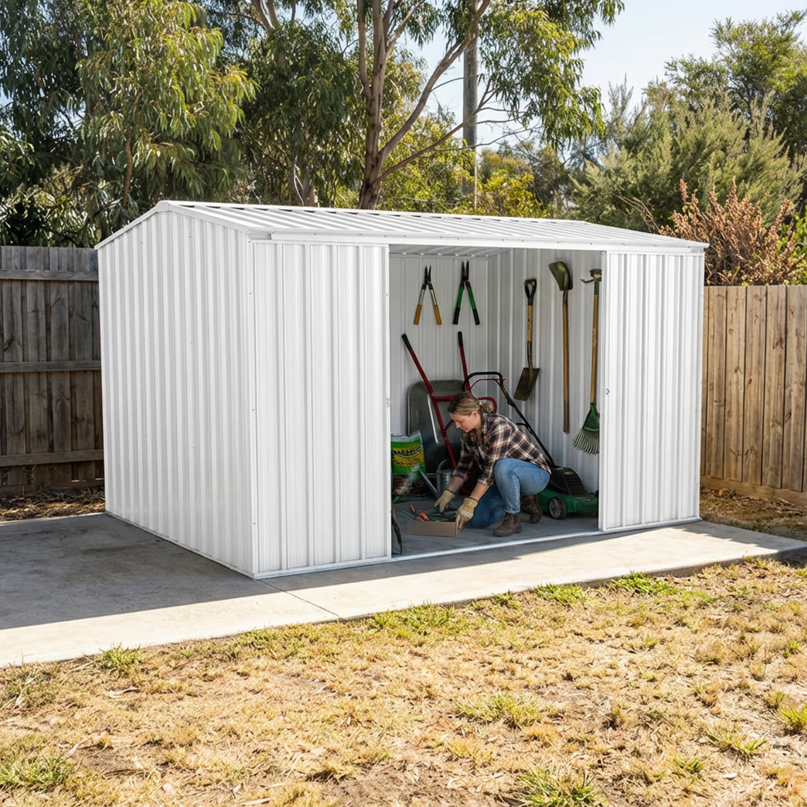 3.00mW x 2.26mD x 2.00mH Garden Shed Ezislider Double Door Zincalume
