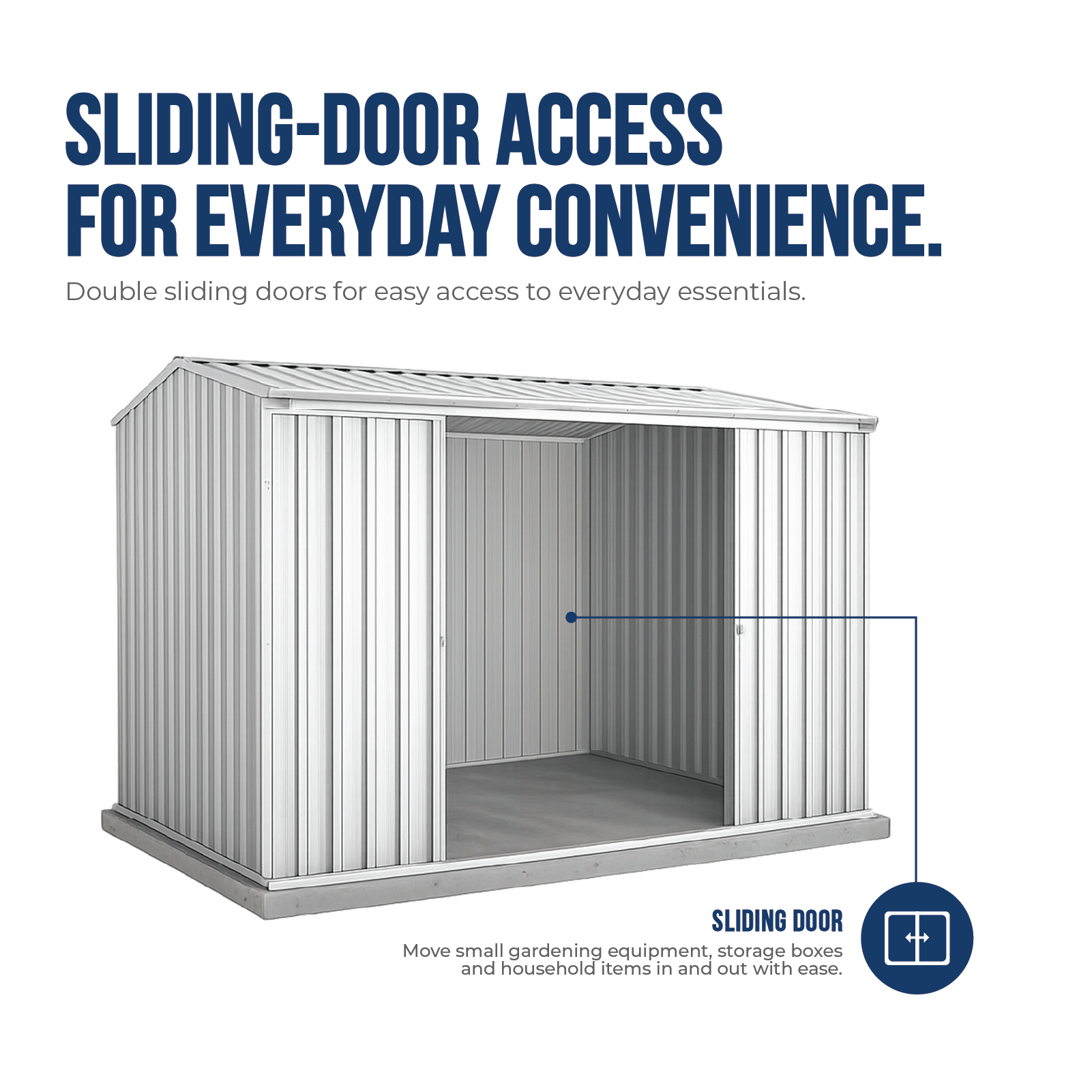 3.00mW x 2.26mD x 2.00mH Garden Shed Ezislider Double Door Zincalume