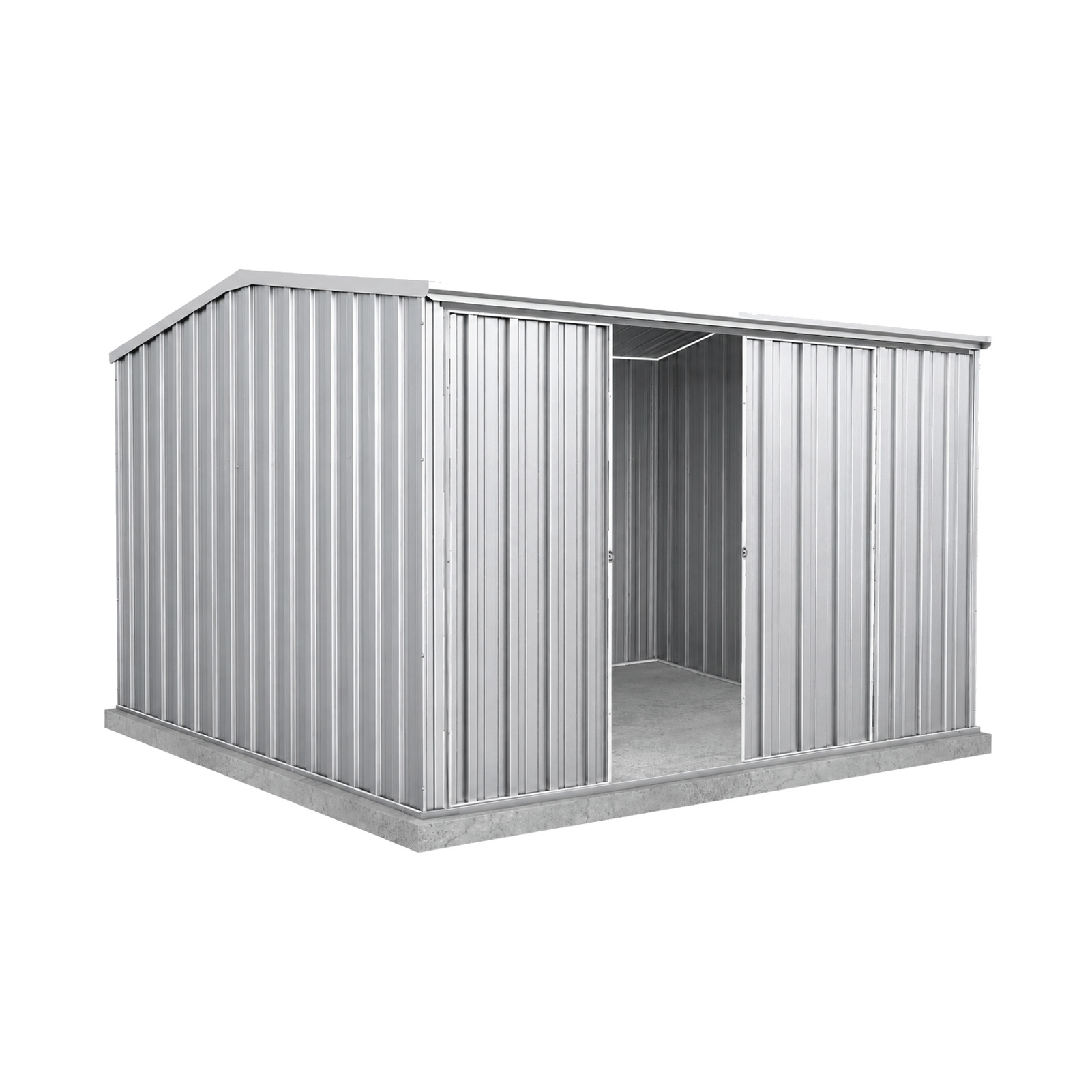 3.00mW x 3.00mD x 2.06mH Garden Shed Ezislider Double Door Zincalume