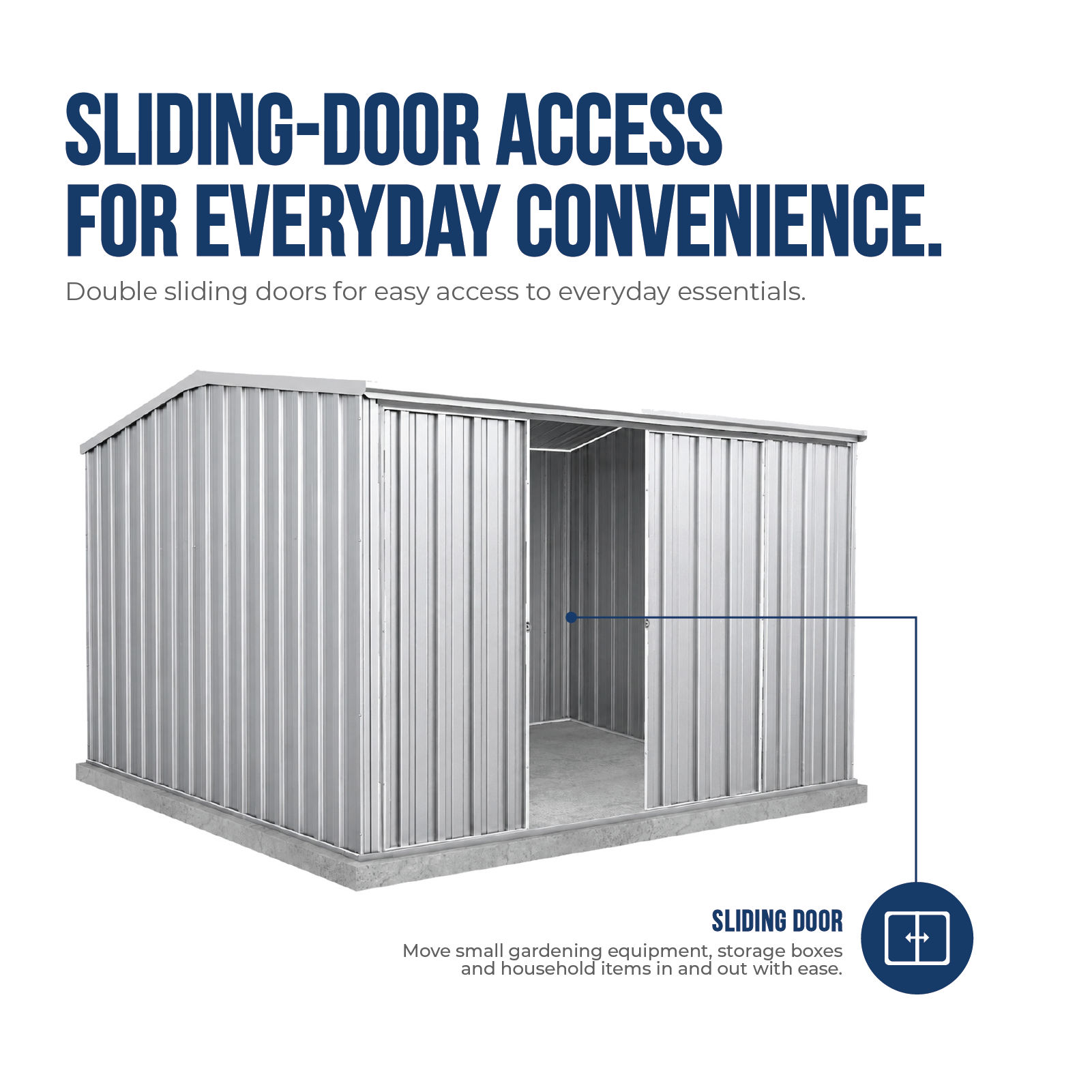 3.00mW x 3.00mD x 2.06mH Garden Shed Ezislider Double Door Zincalume