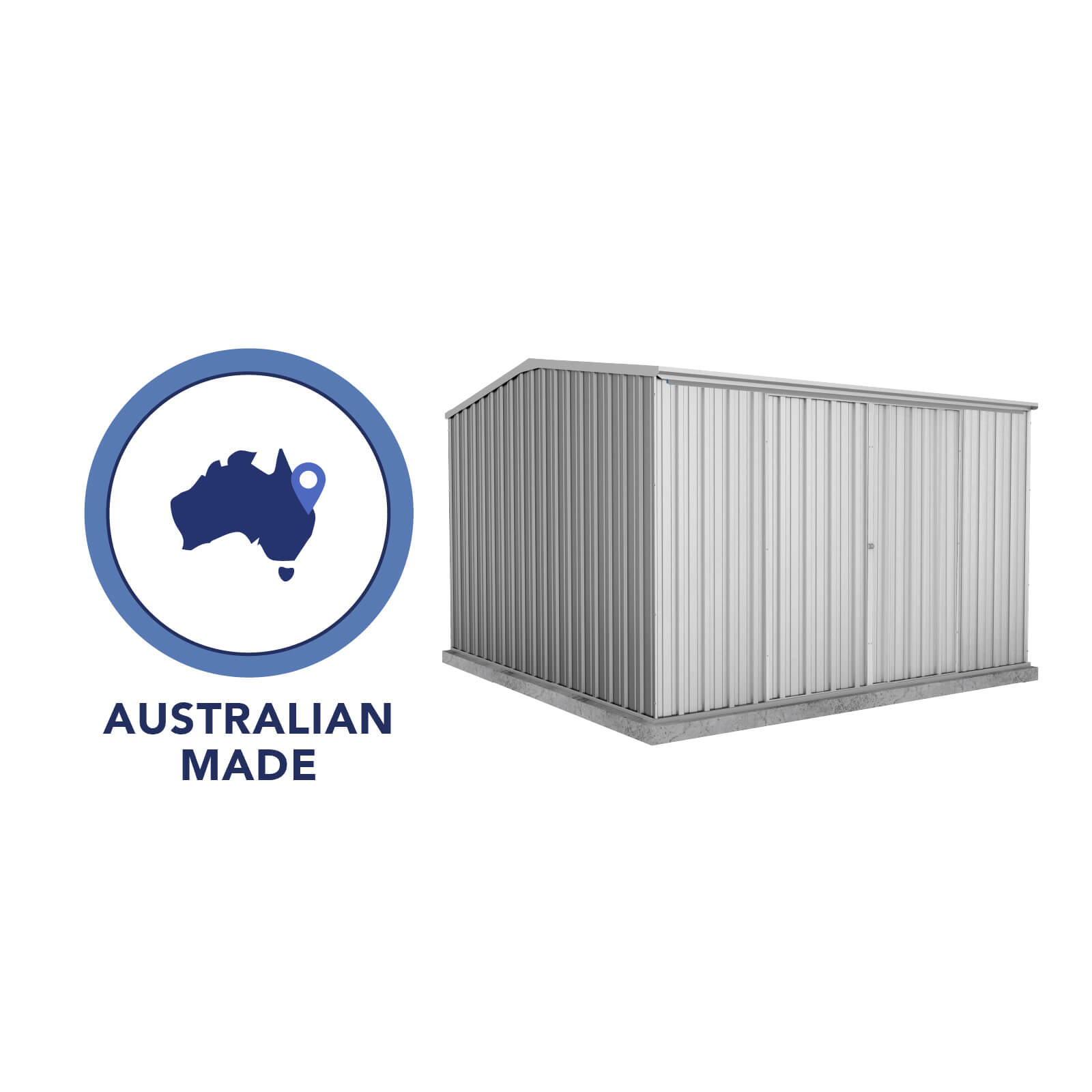 3.00mW x 3.00mD x 2.06mH Garden Shed Ezislider Double Door Zincalume
