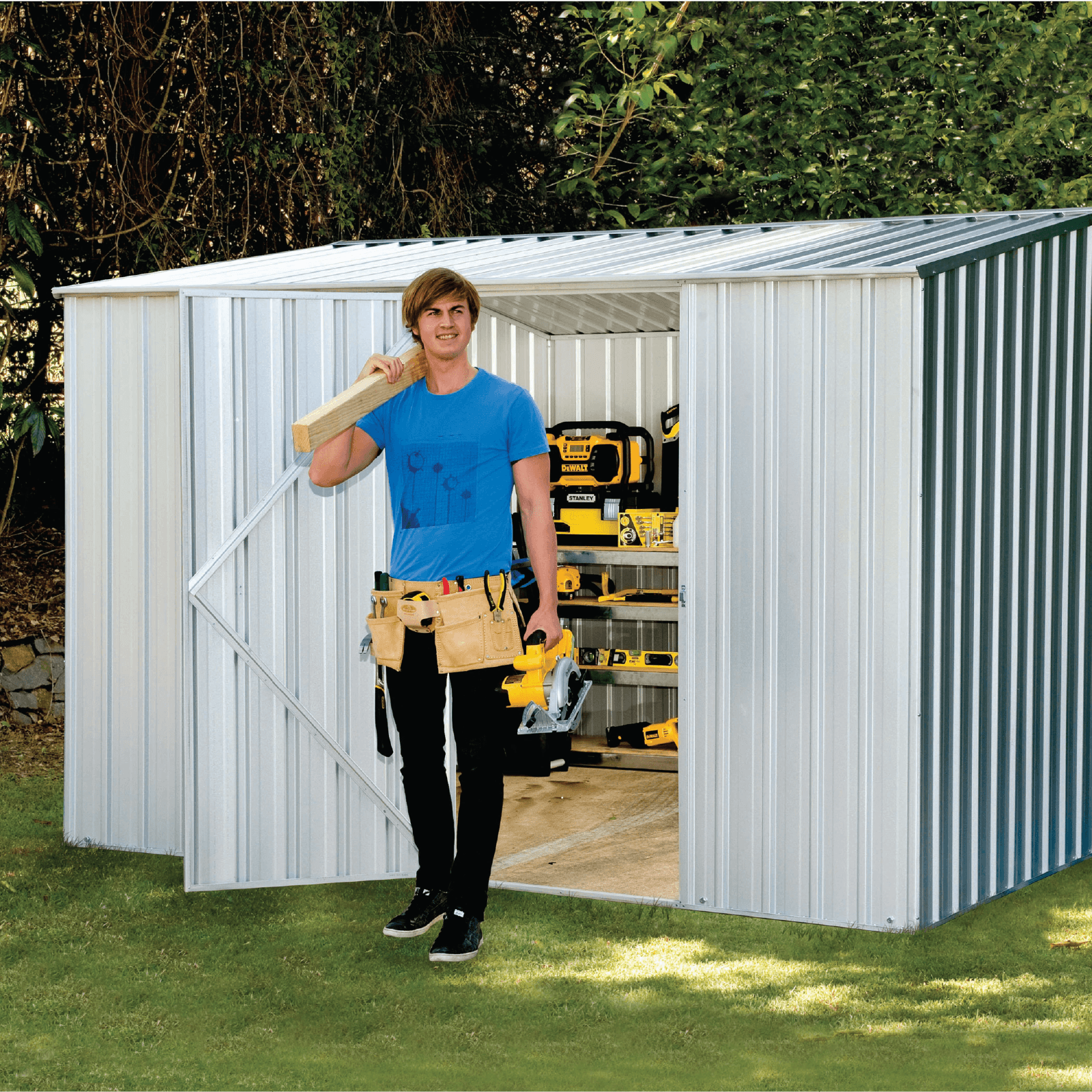 3.00mW x 3.00mD x 2.06mH Garden Shed Premier Double Door Zincalume