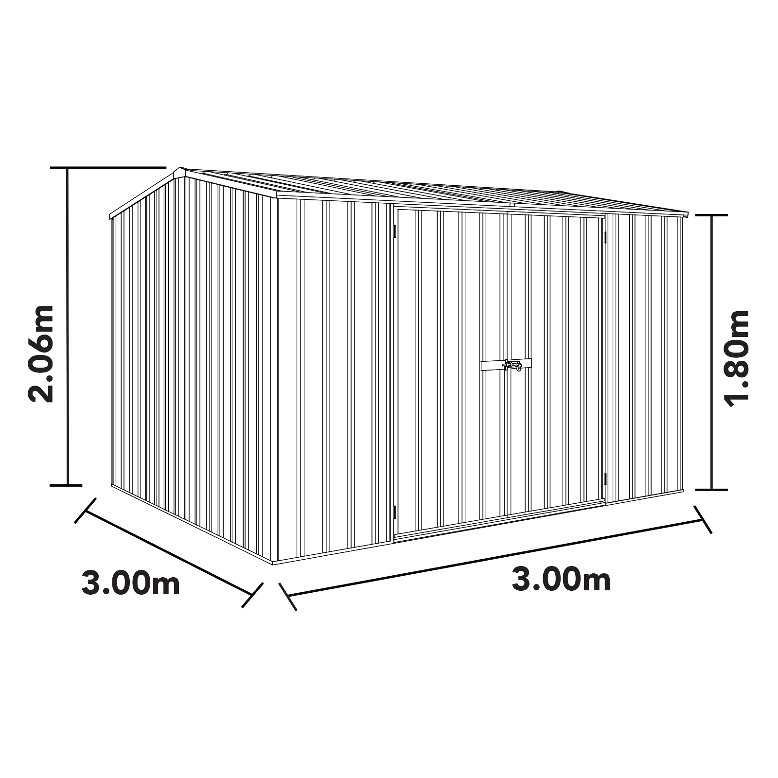 3.00mW x 3.00mD x 2.06mH Garden Shed Premier Double Door Zincalume