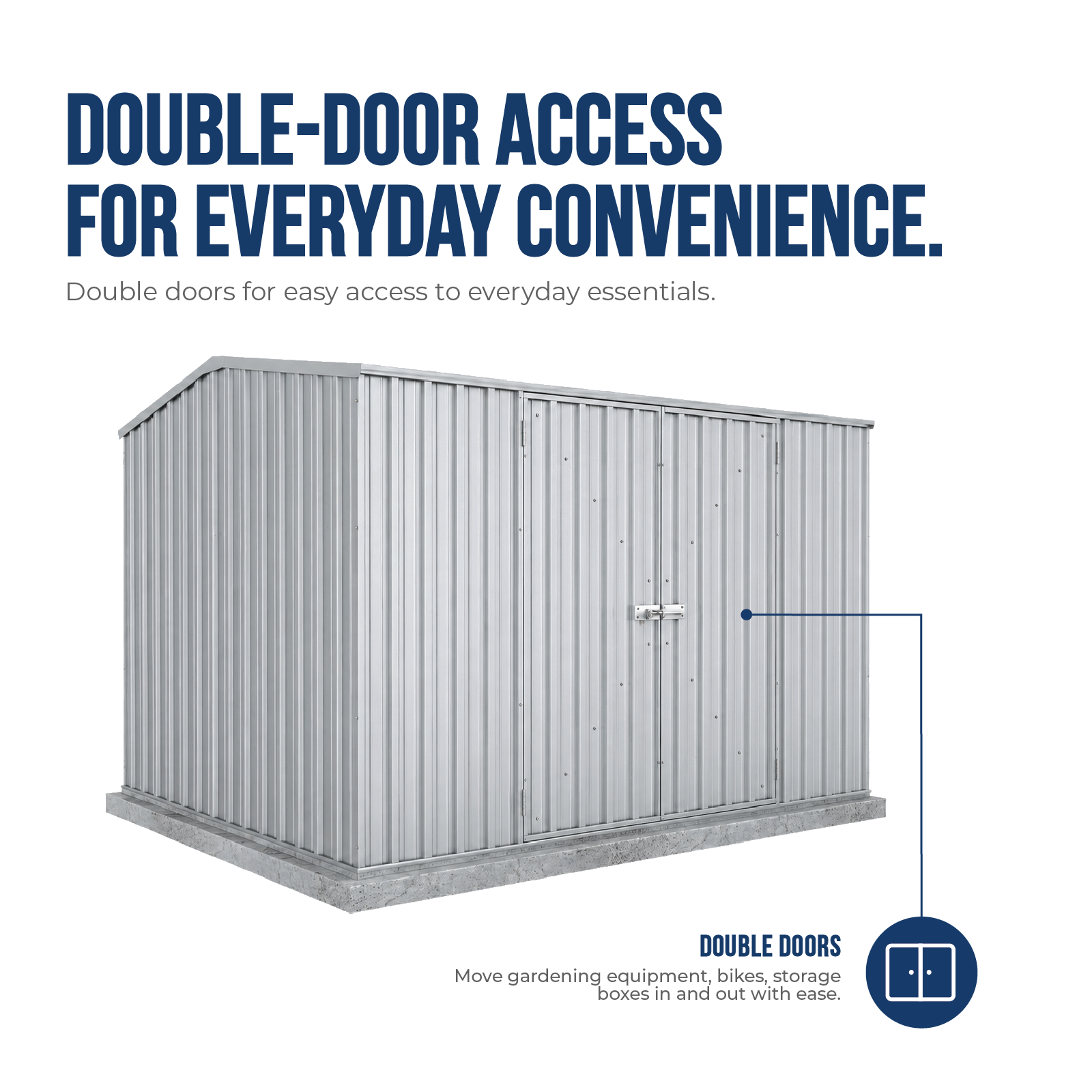 3.00mW x 2.26mD x 2.00mH Garden Shed Premier Double Door Zincalume