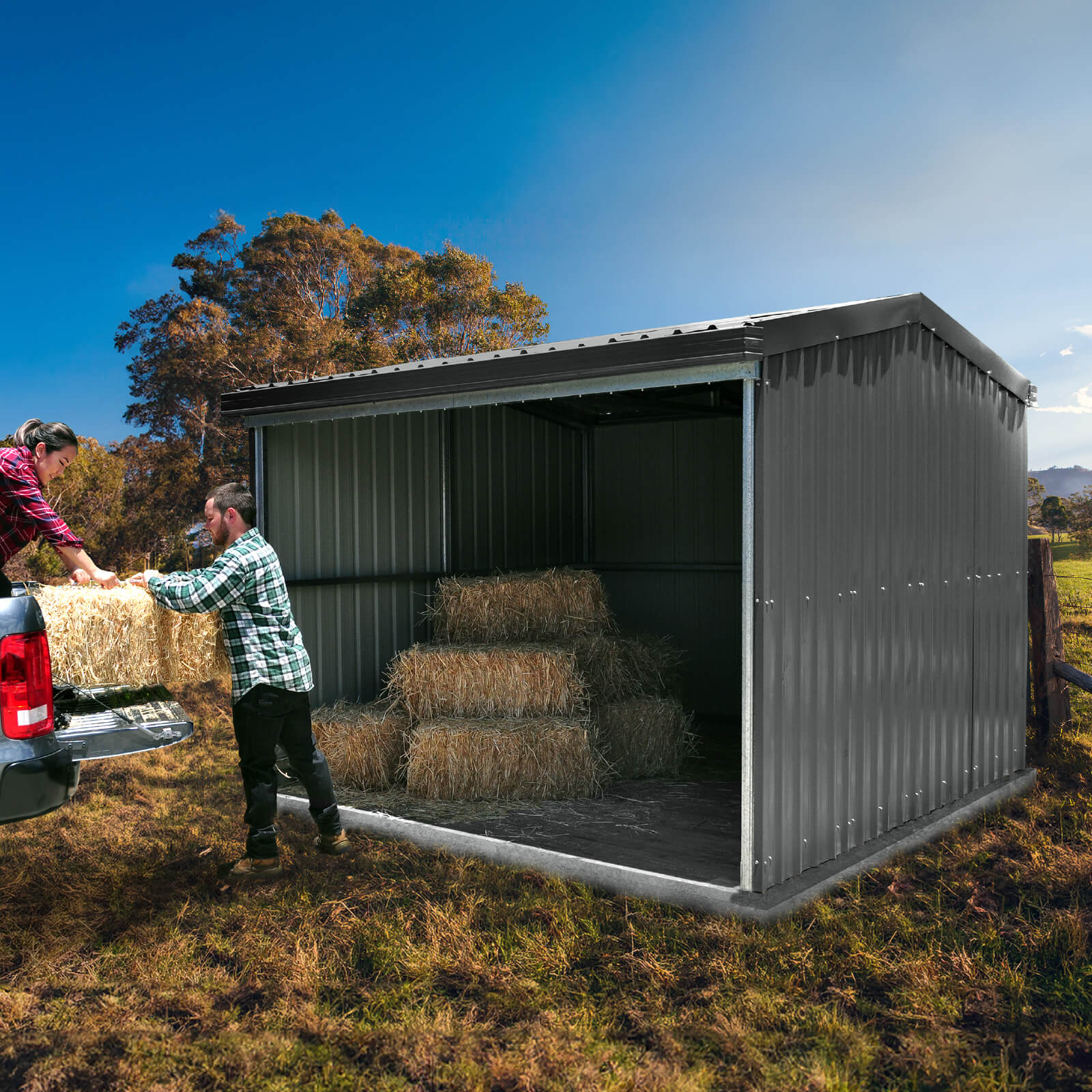 3.00mW x 3.00mD x 2.53mH Rural Shed Open Bay Zincalume