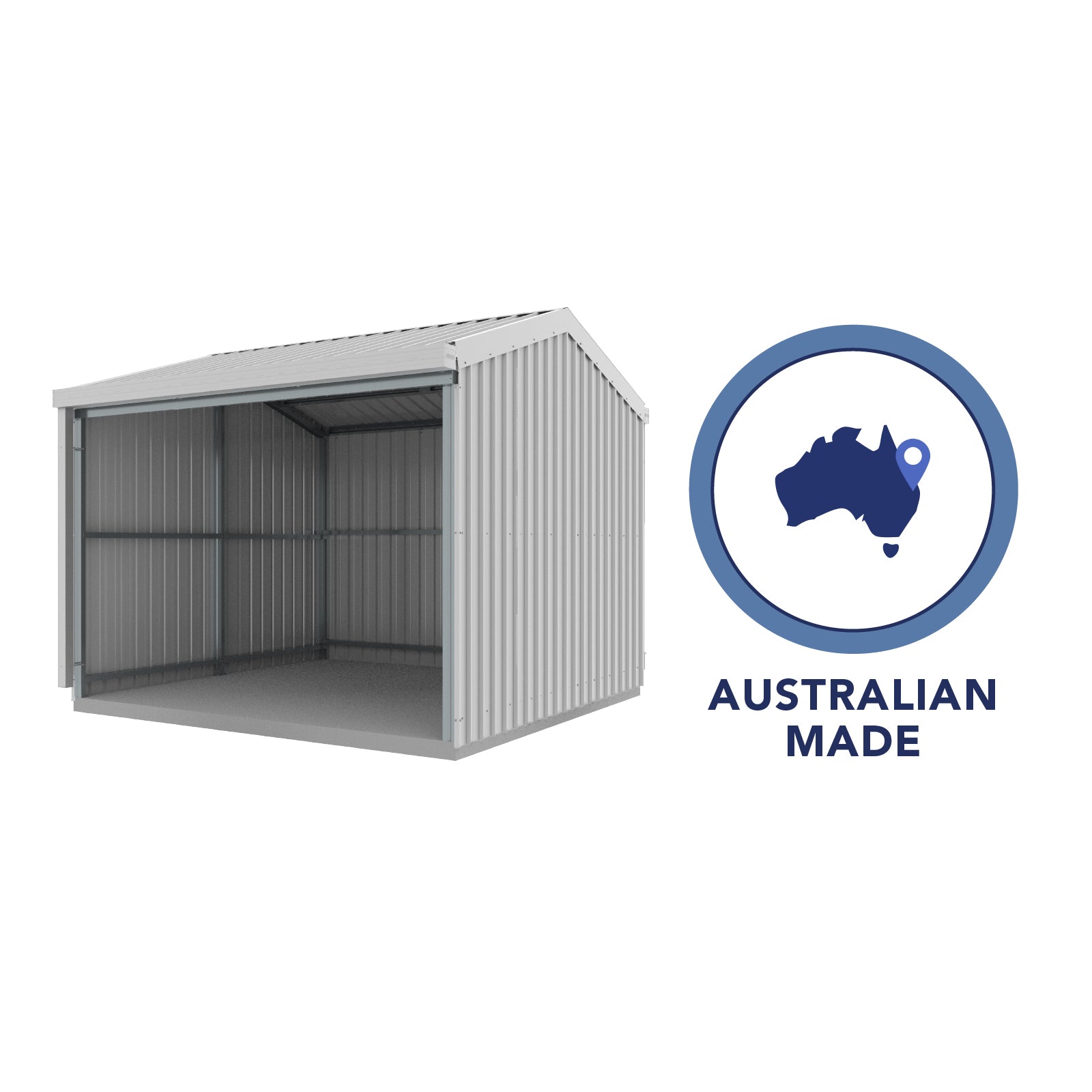 3.00mW x 3.00mD x 2.53mH Rural Shed Open Bay Zincalume