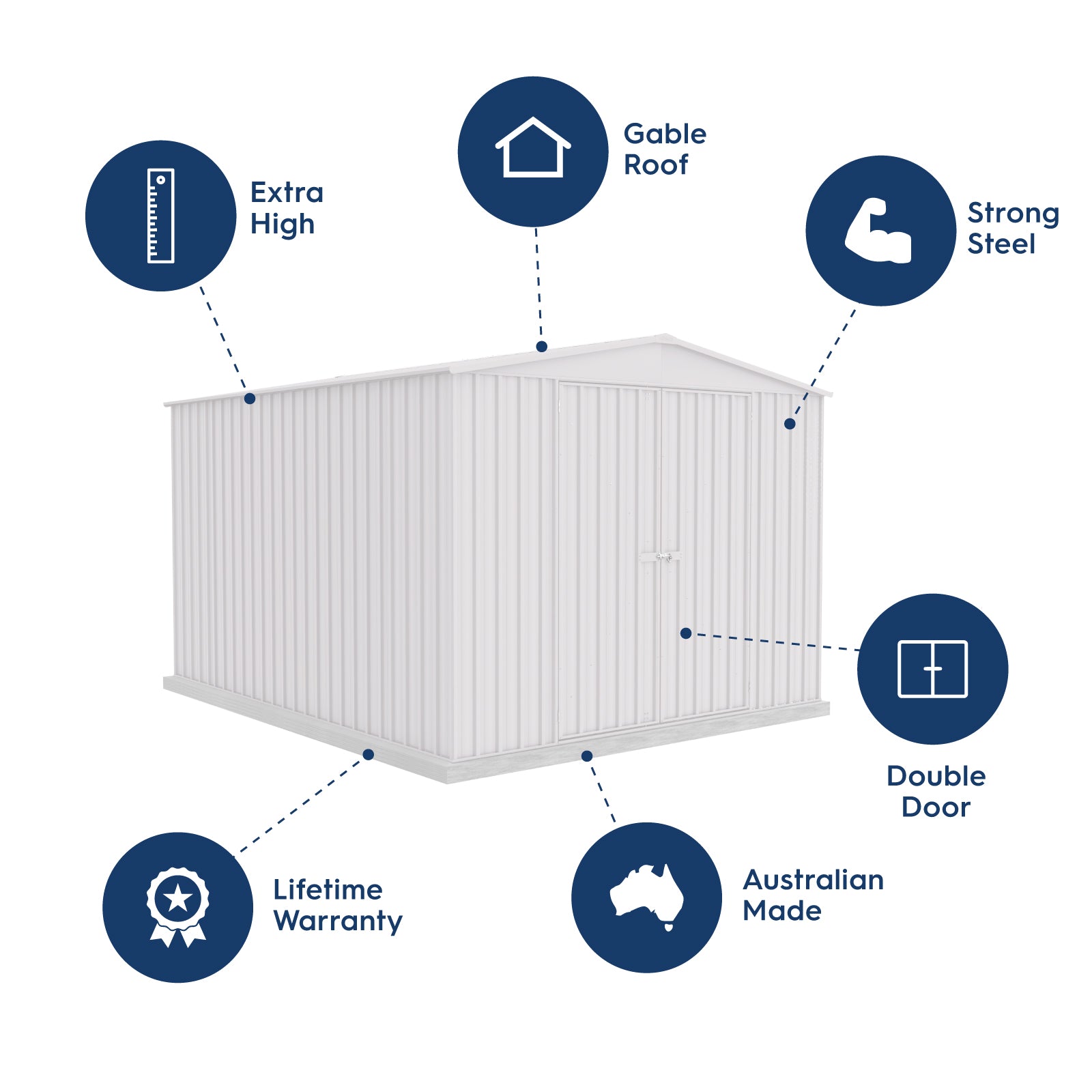 3.00mW x 3.66mD x 2.30mH Garden Shed Highlander Double Door Zincalume