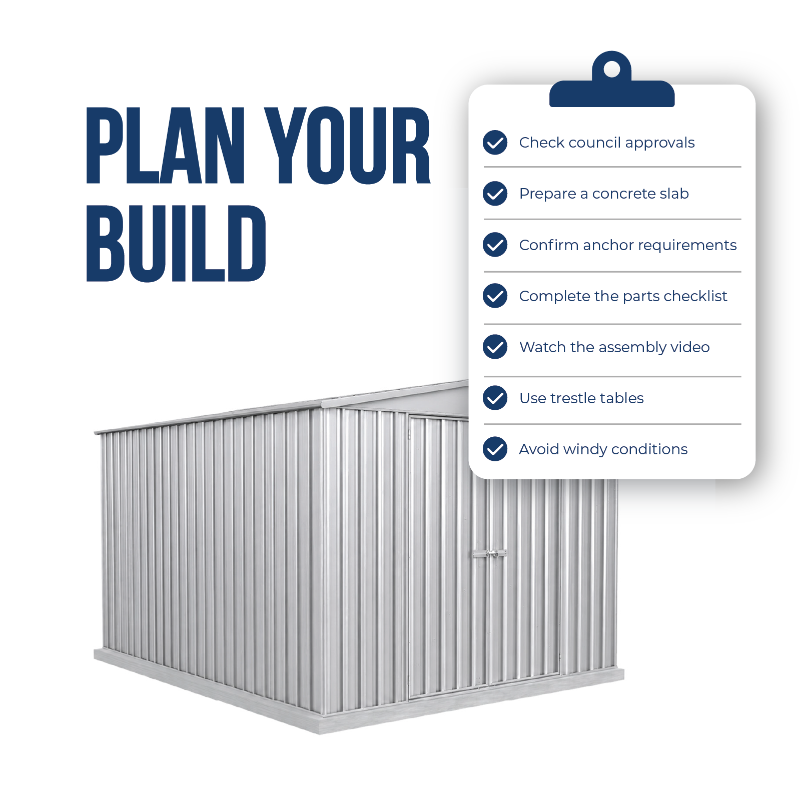 3.00mW x 3.66mD x 2.30mH Garden Shed Highlander Double Door Zincalume