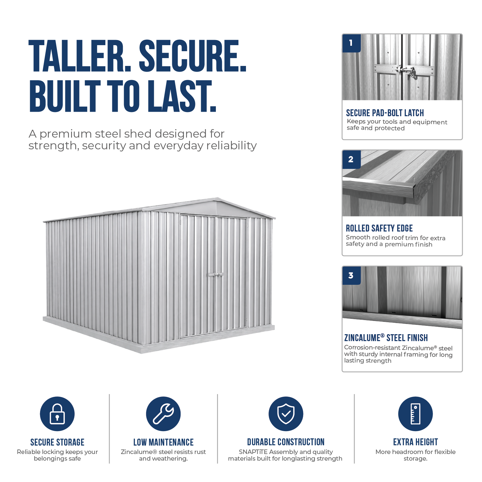 3.00mW x 3.66mD x 2.30mH Garden Shed Highlander Double Door Zincalume