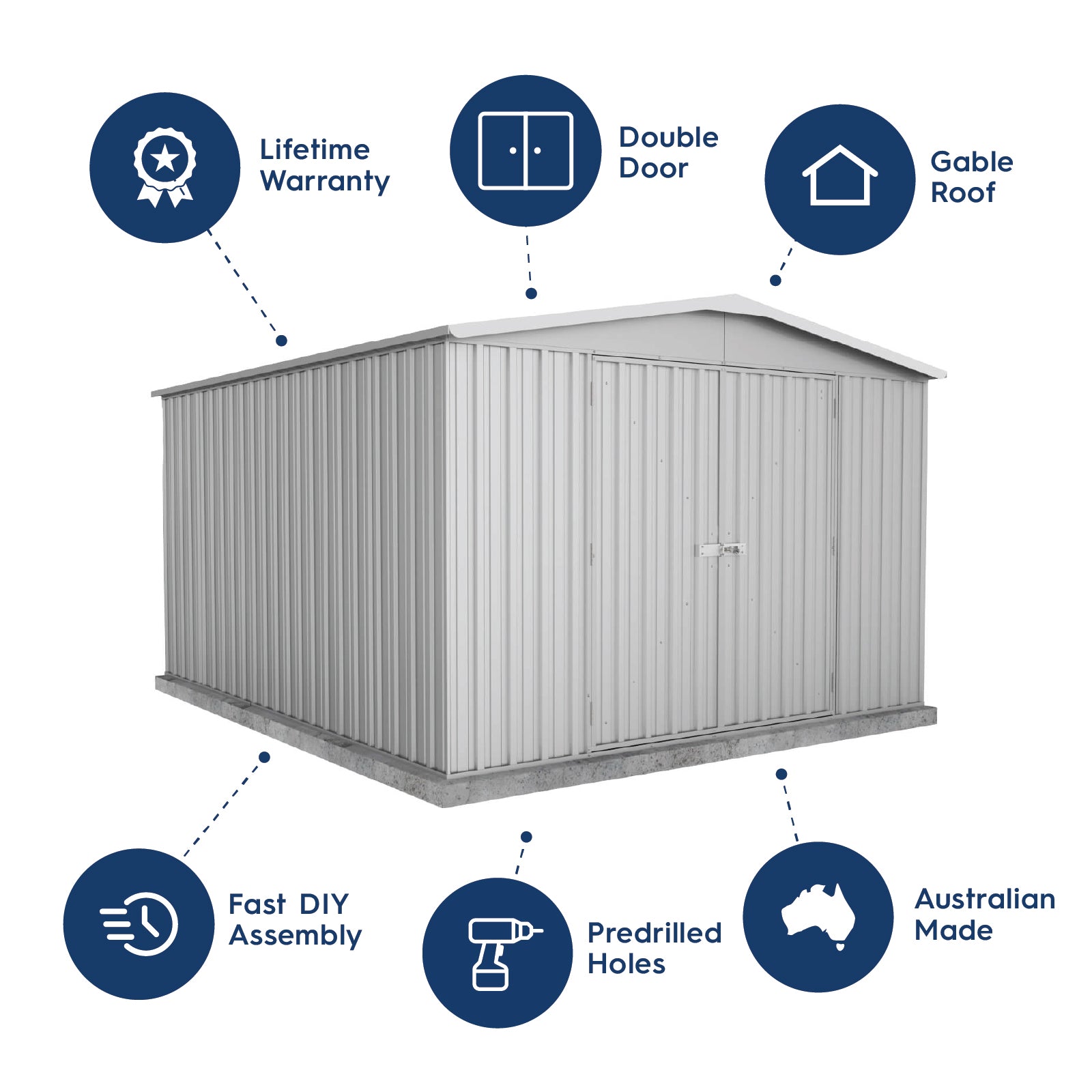 3.00mW x 3.66mD x 2.06mH Garden Shed Regent Single Door Zincalume