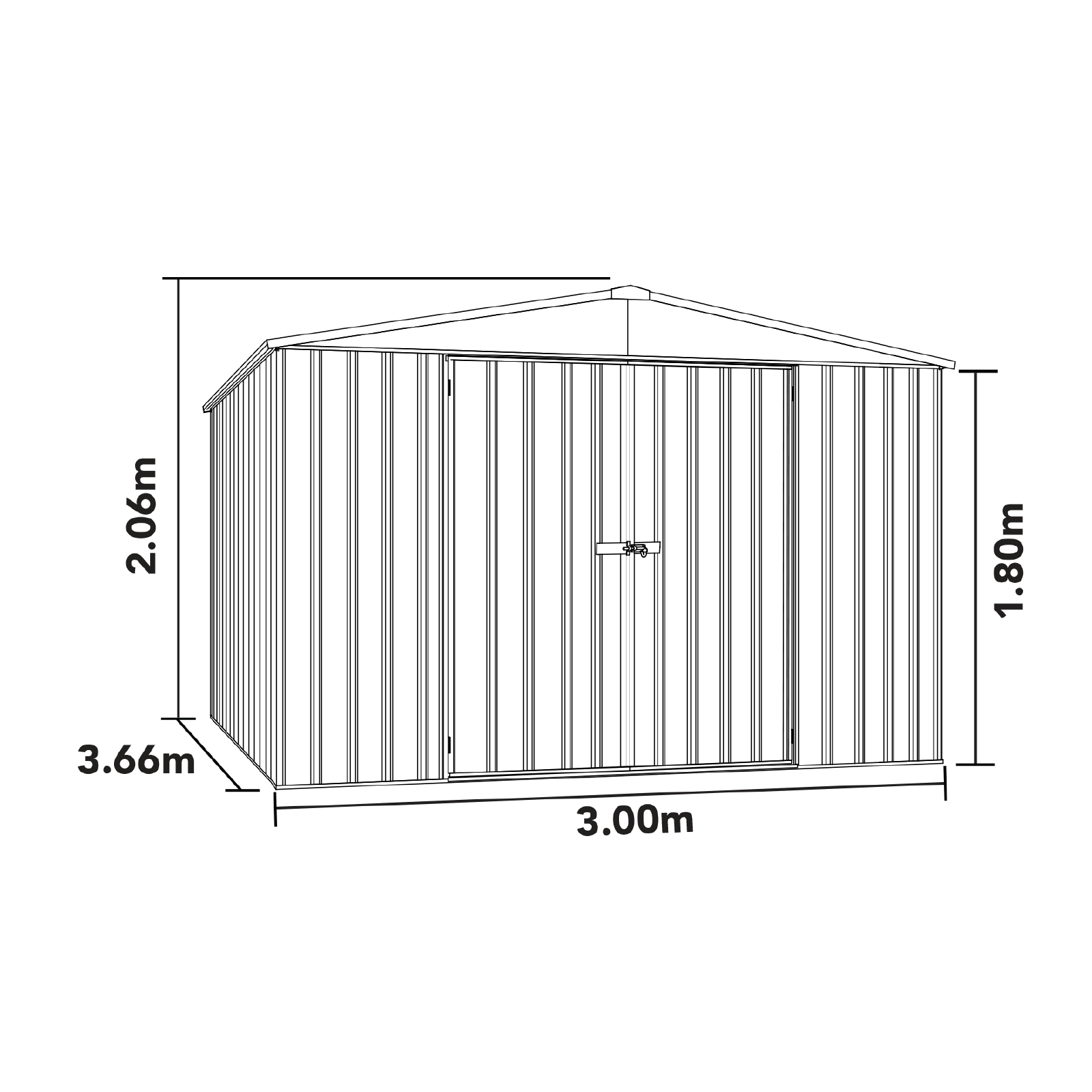 3.00mW x 3.66mD x 2.06mH Garden Shed Regent Single Door Zincalume