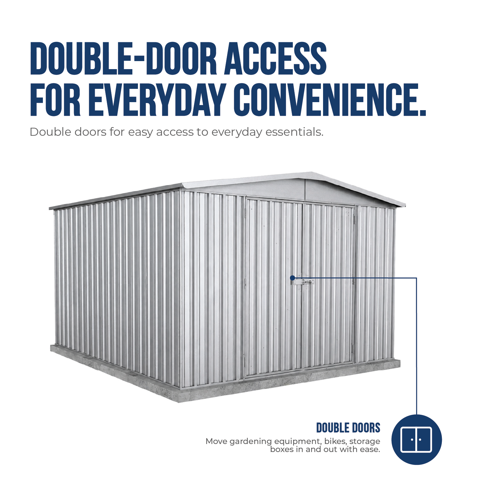 3.00mW x 3.66mD x 2.06mH Garden Shed Regent Double Door Zincalume