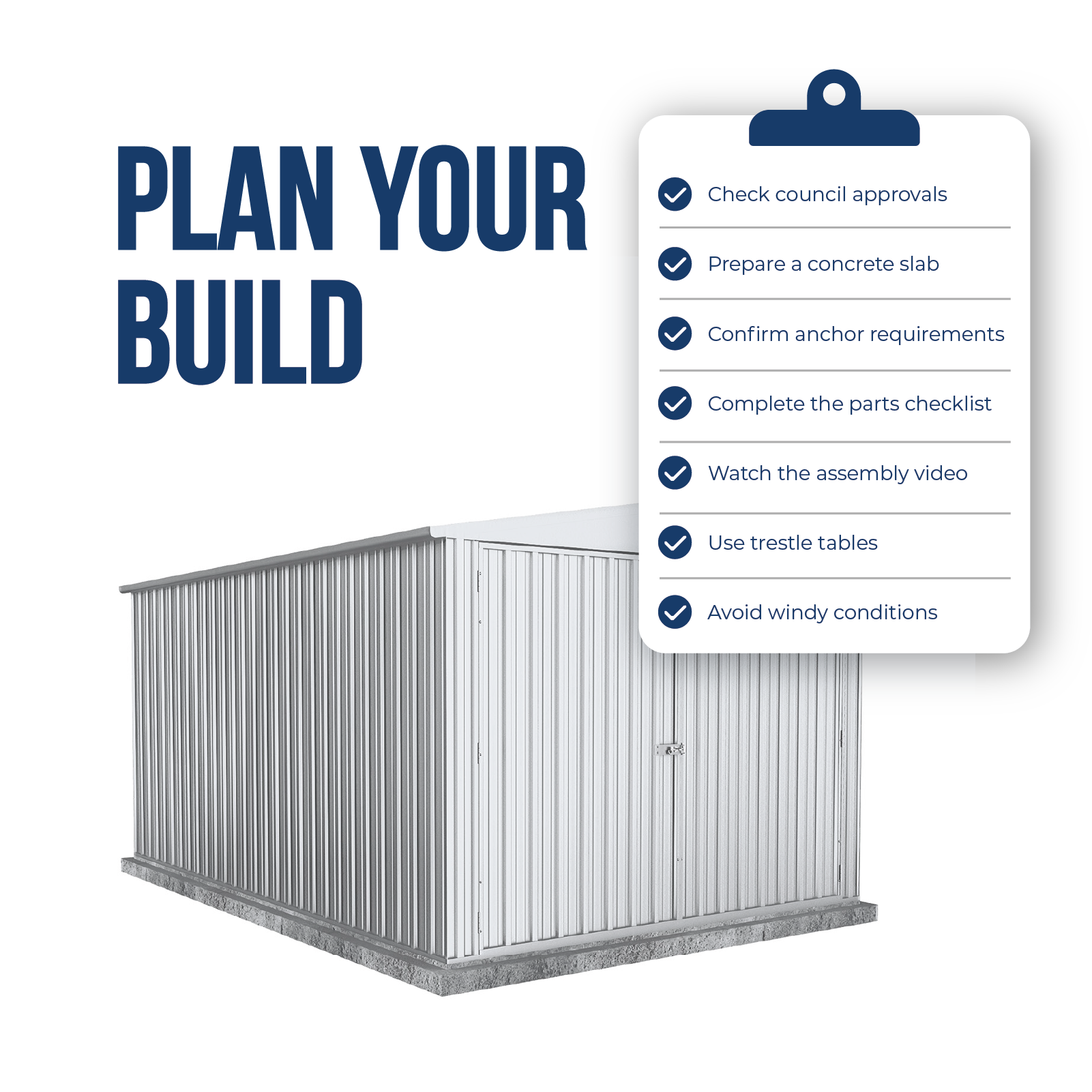 3.00mW x 4.48mD x 2.30mH Garden Shed Highlander Double Door Zincalume