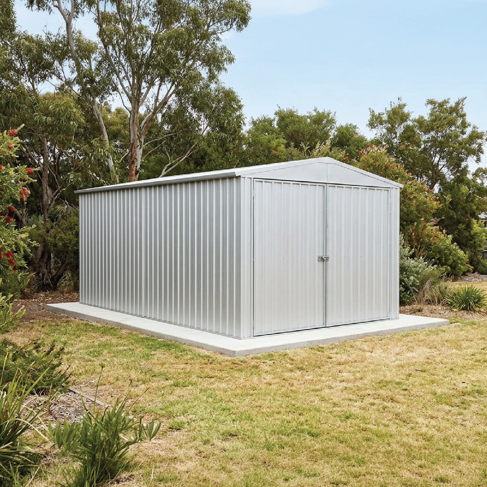 3.00mW x 5.96mD x 2.30mH Garden Shed Highlander Three Door Zincalume