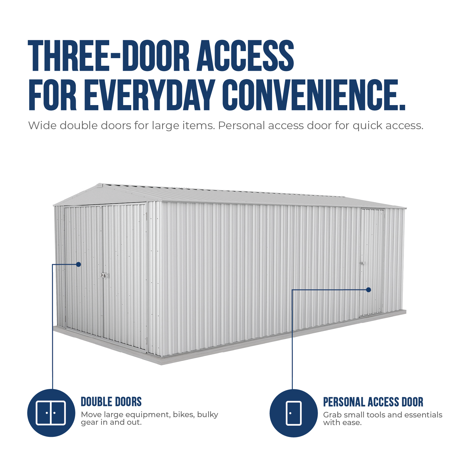 3.00mW x 5.96mD x 2.30mH Garden Shed Highlander Three Door Zincalume