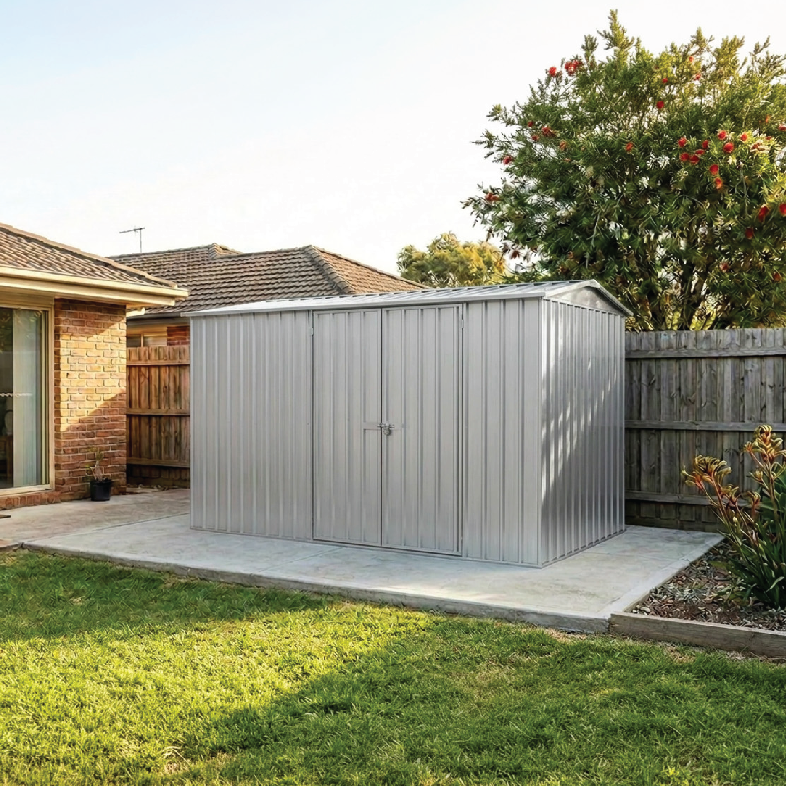 4.48mW x 2.26mD x 2.21mH Garden Shed Highlander Double Door Zincalume