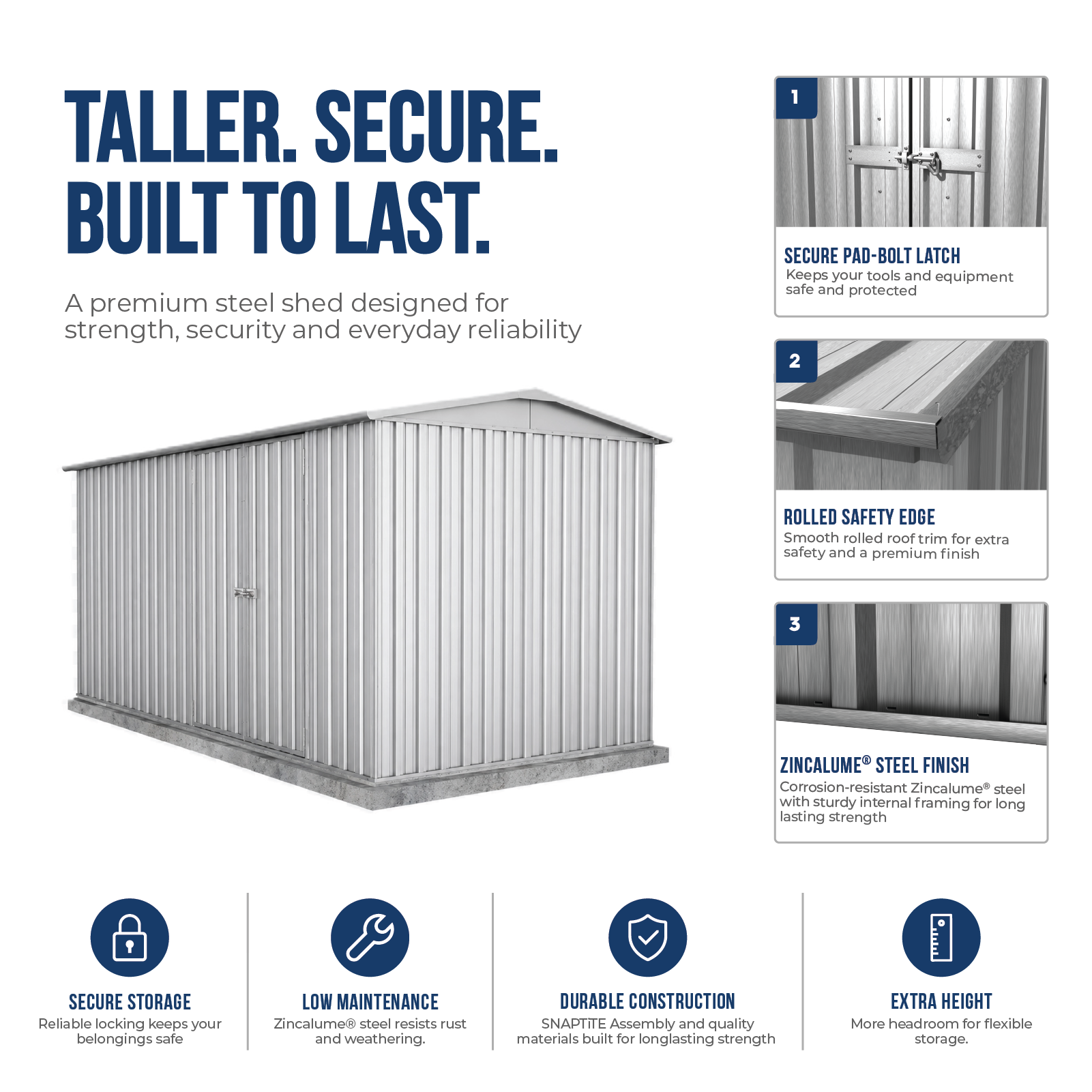 4.48mW x 2.26mD x 2.21mH Garden Shed Highlander Double Door Zincalume