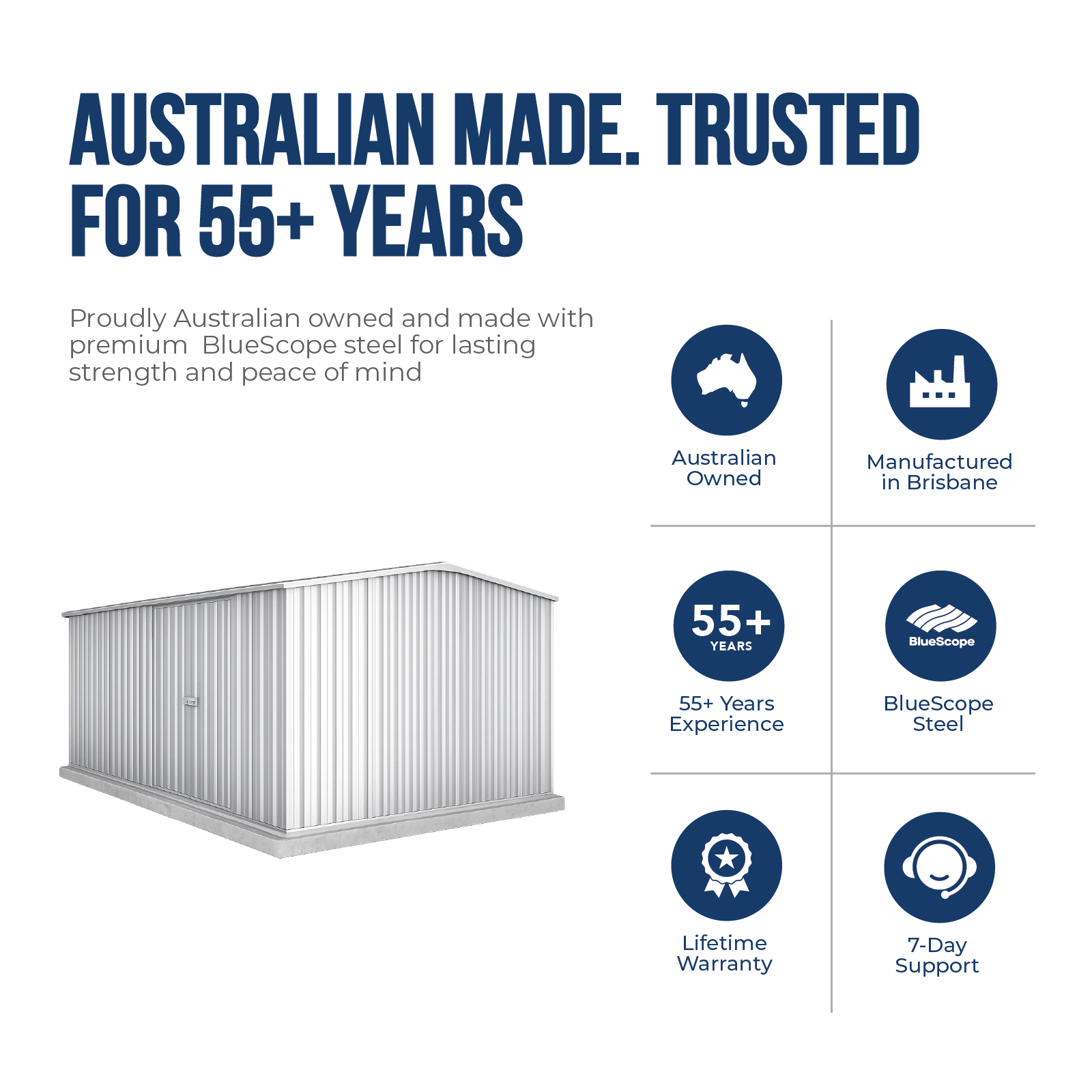 4.48mW x 3.00mD x 2.06mH Garden Shed Workshop Double Door Zincalume
