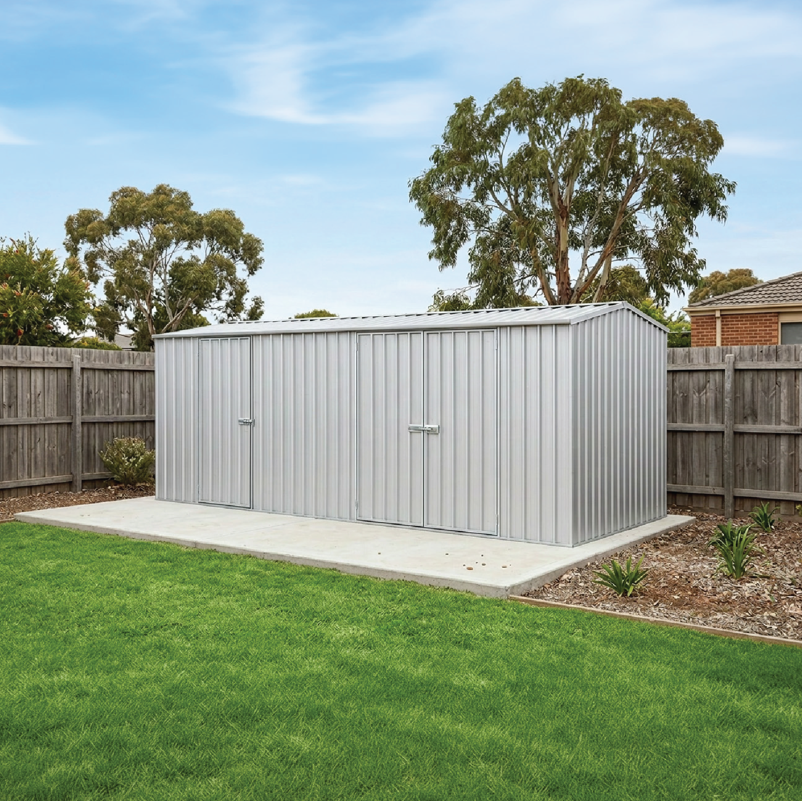 5.22mW x 2.26mD x 2.06mH Garden Shed Economy Three Door Zinc