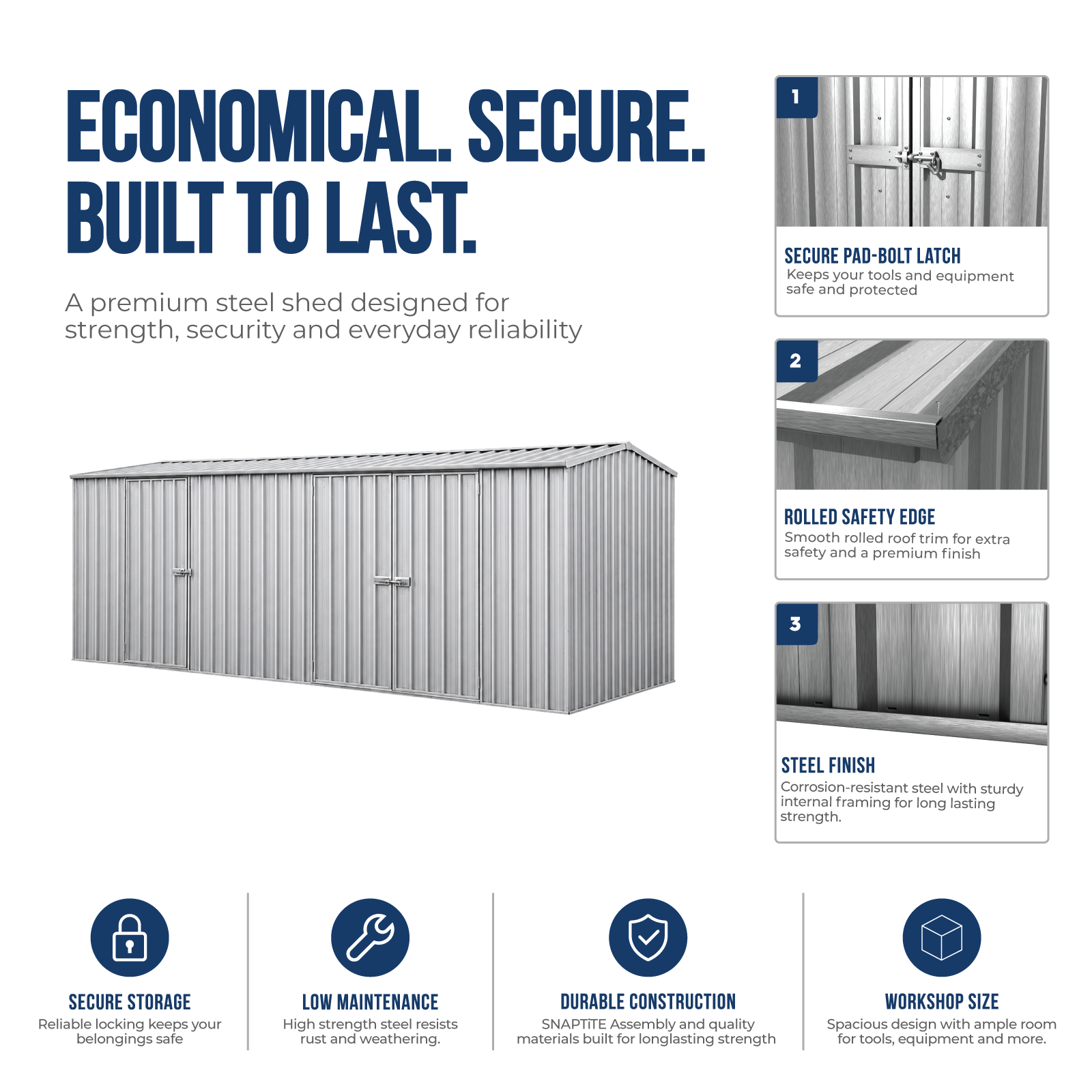 5.22mW x 2.26mD x 2.06mH Garden Shed Economy Three Door Zinc