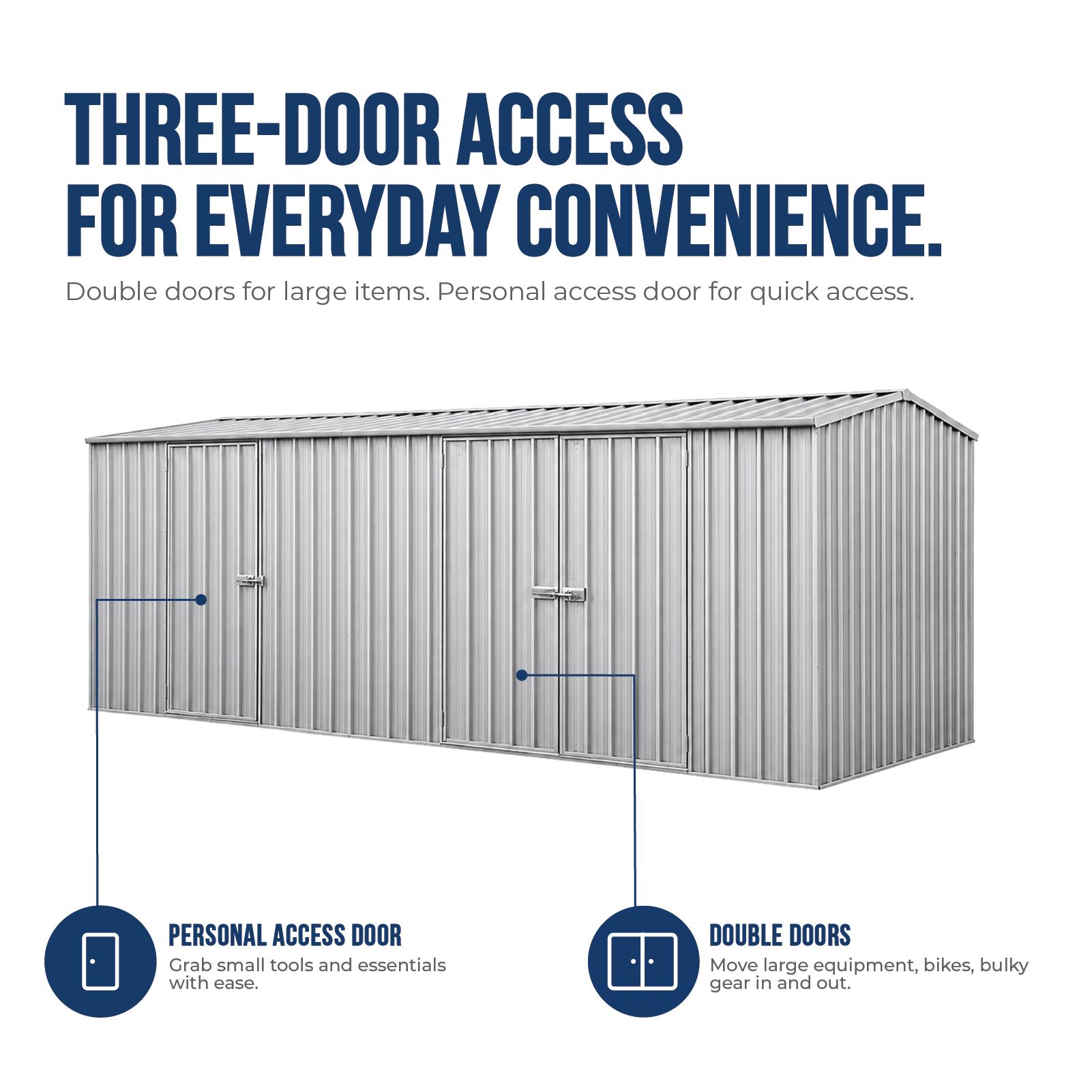 5.22mW x 2.26mD x 2.06mH Garden Shed Economy Three Door Zinc