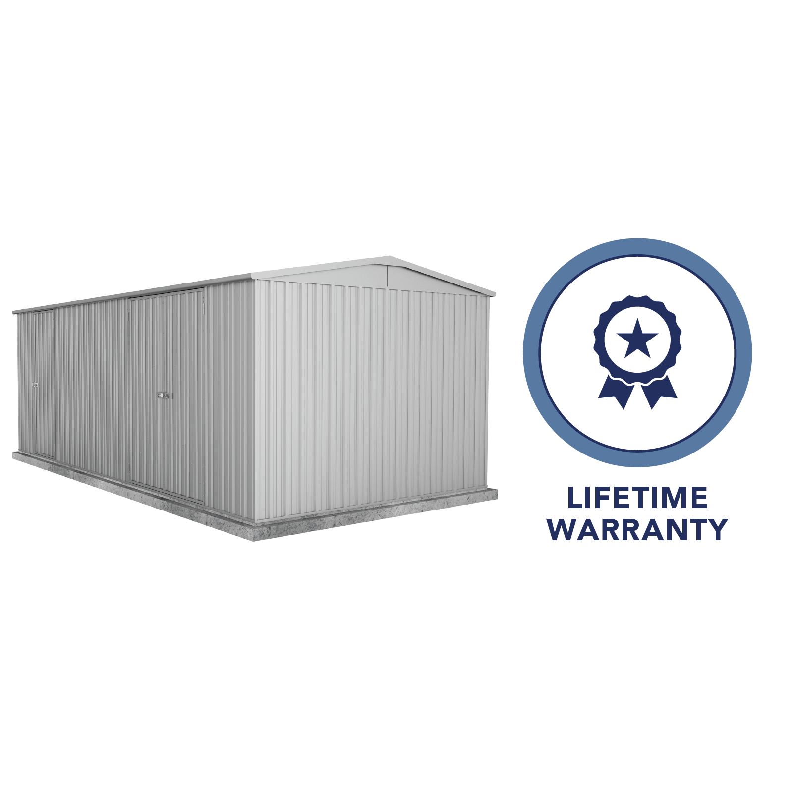 5.96mW x 3.00mD x 2.30mH Garden Shed Highlander Double Door Zincalume