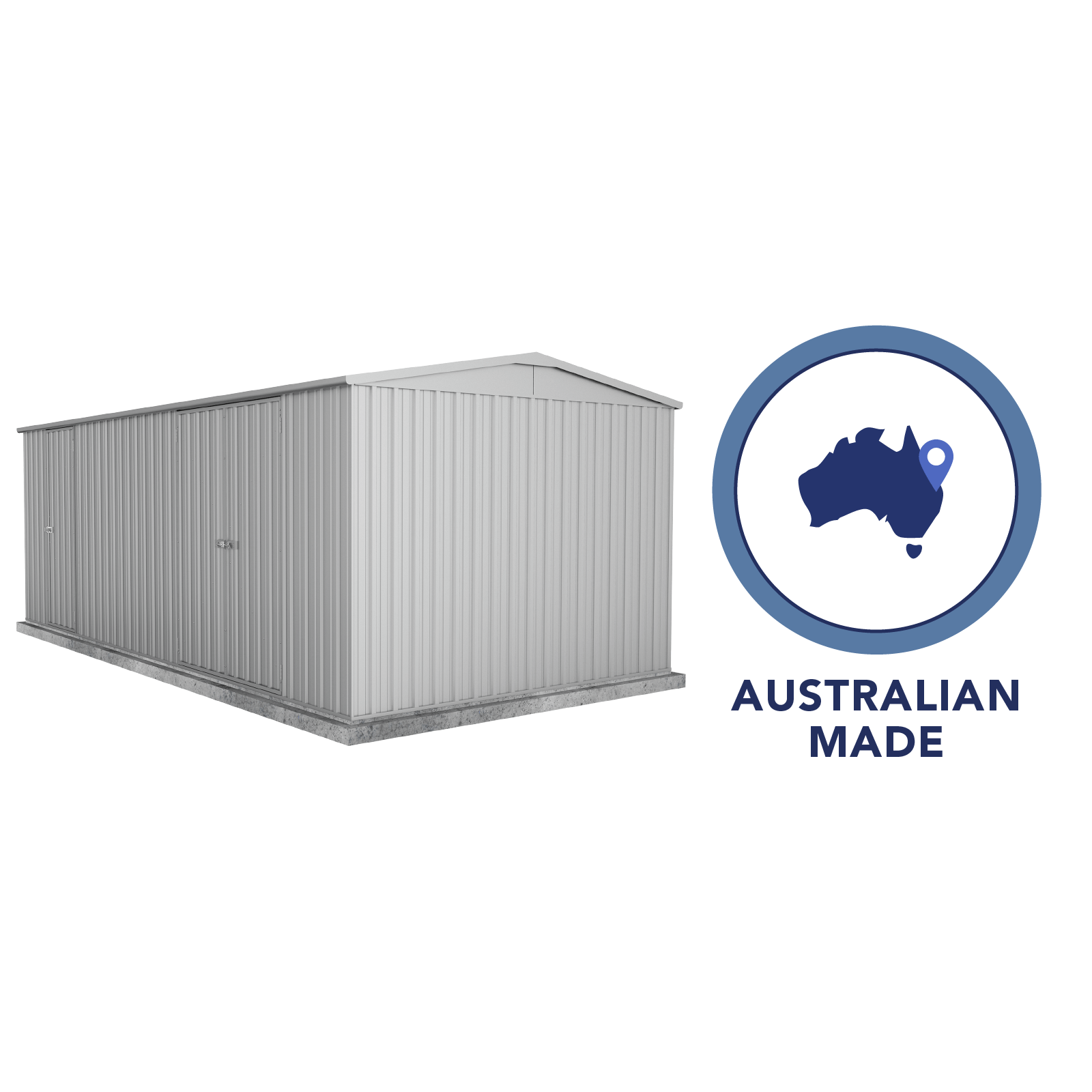 5.96mW x 3.00mD x 2.30mH Garden Shed Highlander Double Door Zincalume