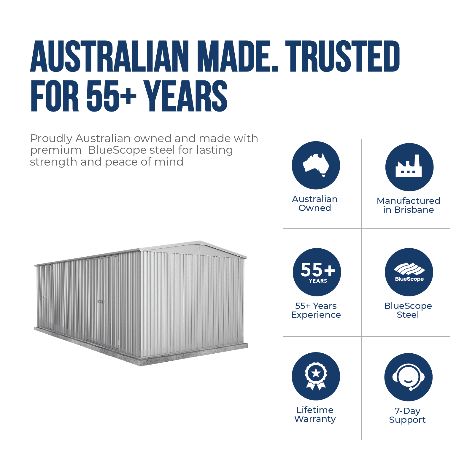 5.96mW x 3.00mD x 2.30mH Garden Shed Highlander Double Door Zincalume