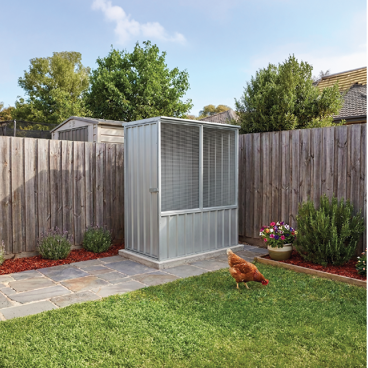 1.52mW x 0.78mD x 1.80mH Chicken Coop Flat Roof Single Door Zincalume