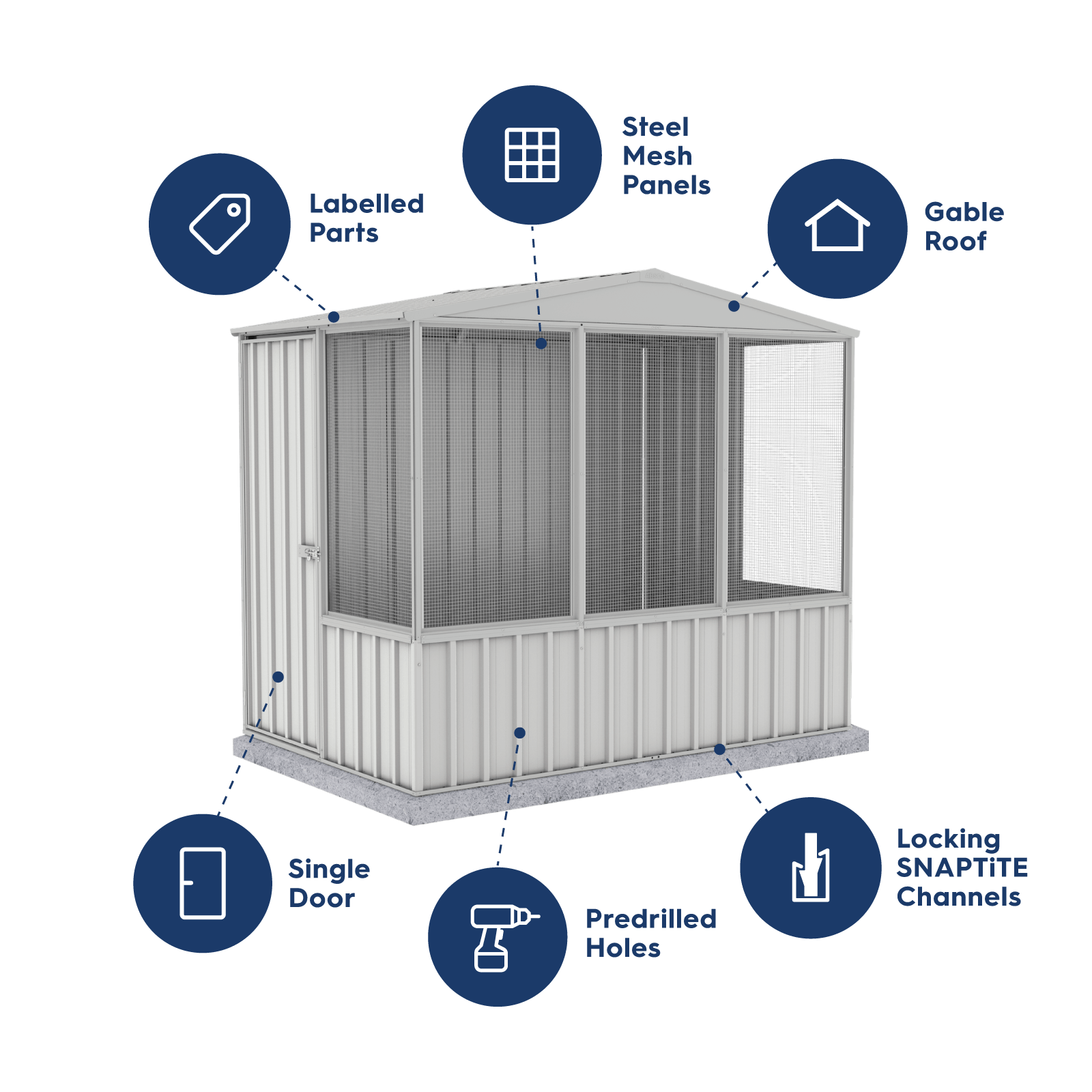 2.26mW x 1.52mD x 2.00mH Chicken Coop Gable Roof Single Door Zincalume