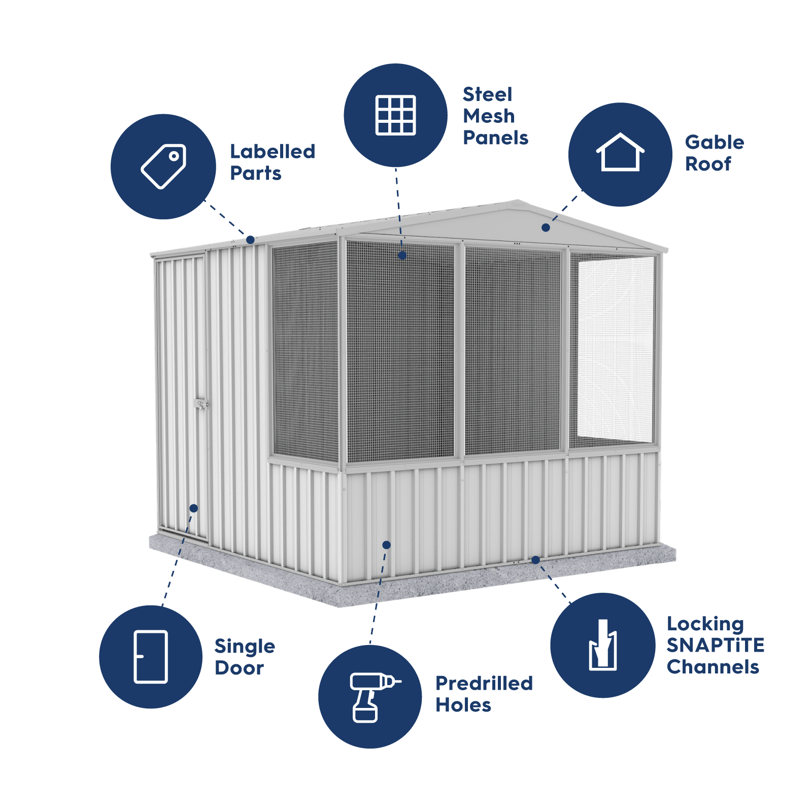 2.26mW x 2.22mD x 2.00mH Chicken Coop Gable Roof Single Door Zincalume