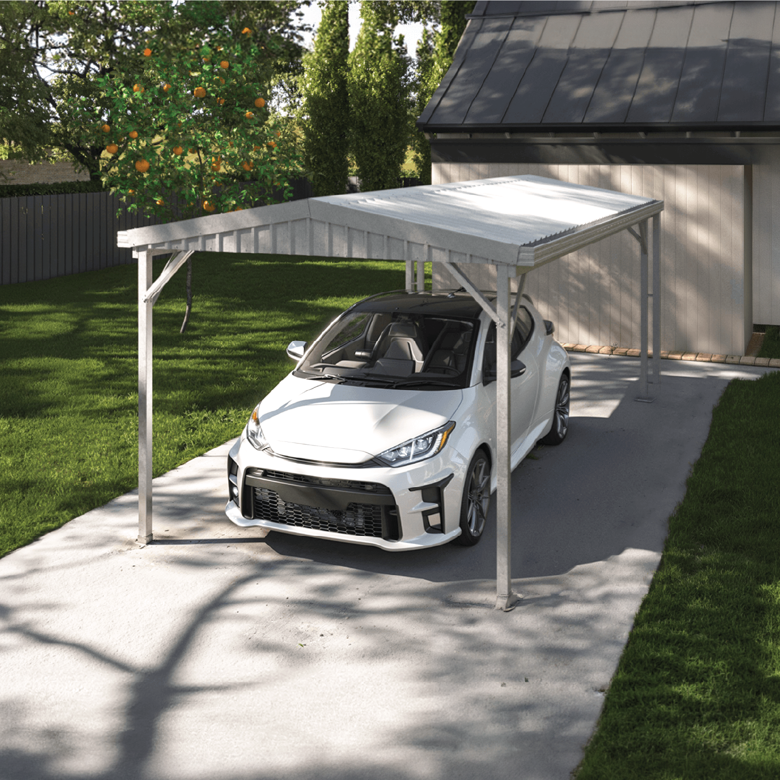 3.00mW x 6.00mD x 2.66mH Single Gable Carport Zincalume