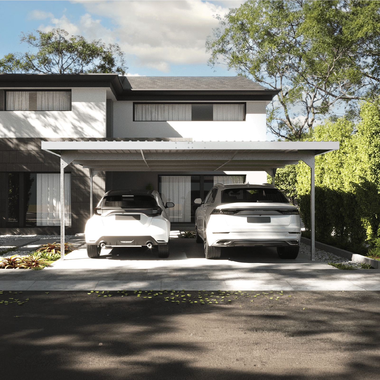 5.50mW x 5.50mD x 2.37mH Double Skillion Carport Zincalume