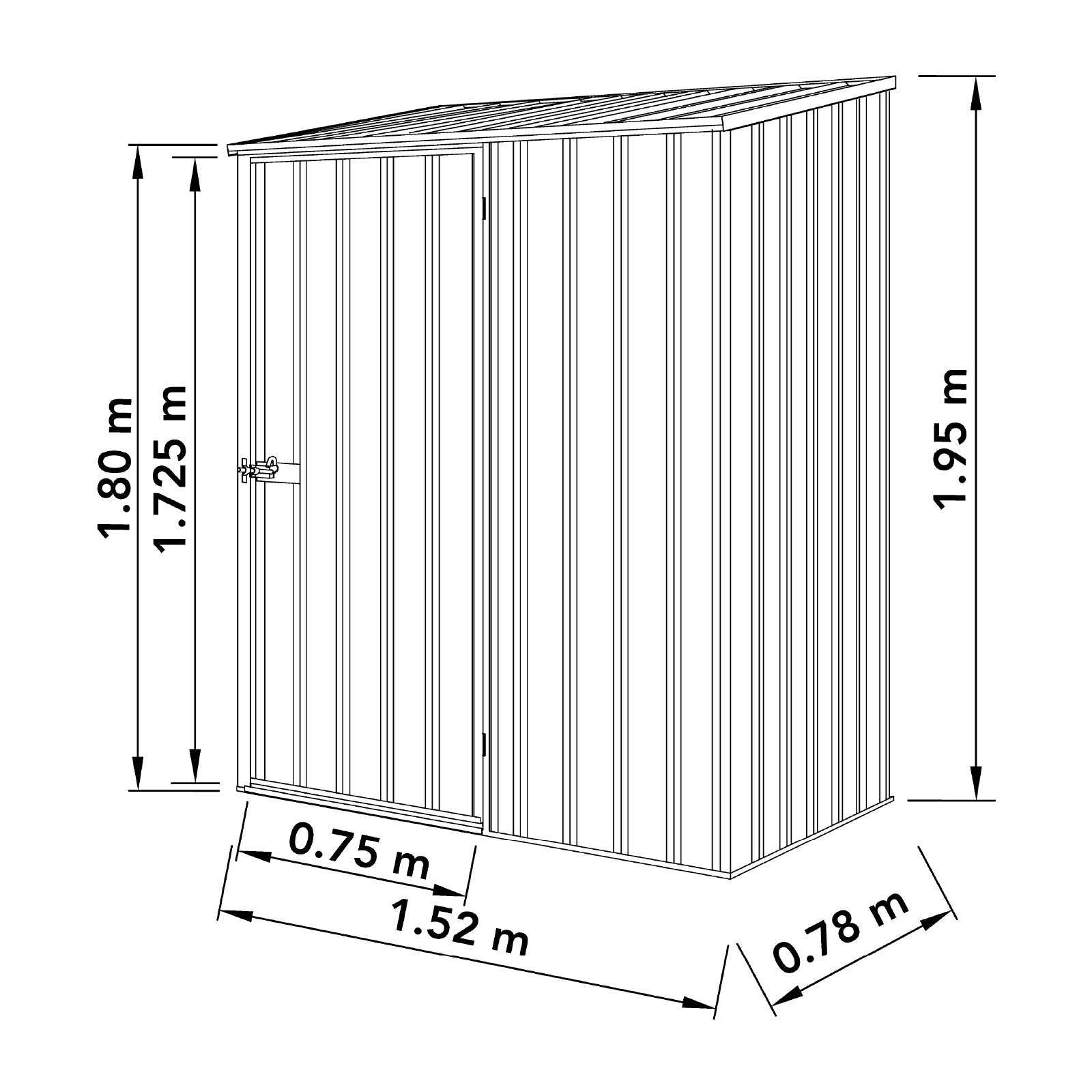 1.52mW x 0.78mD x 1.95mH Garden Shed Single Door Zincalume