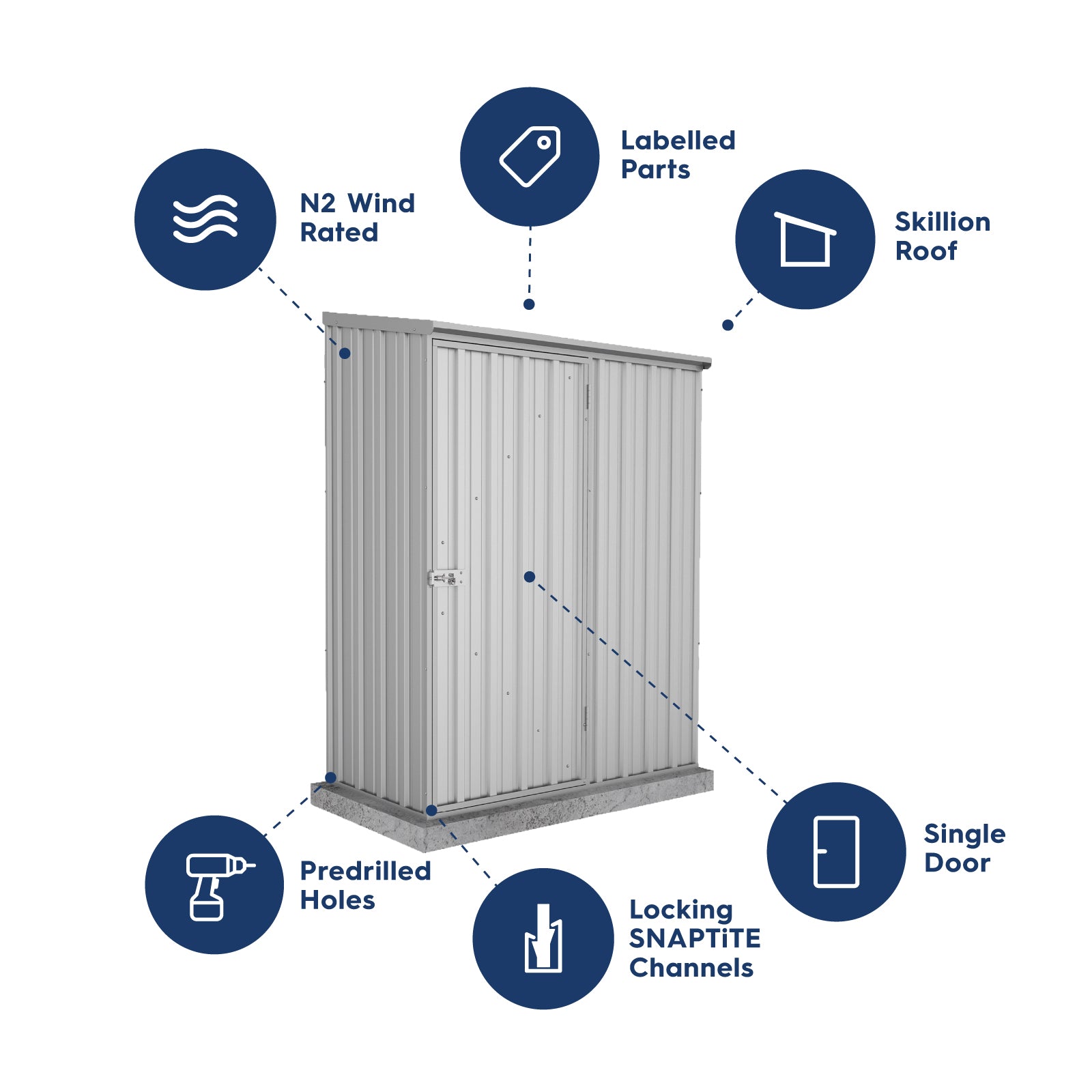 1.52mW x 0.78mD x 1.95mH Garden Shed Single Door Zincalume