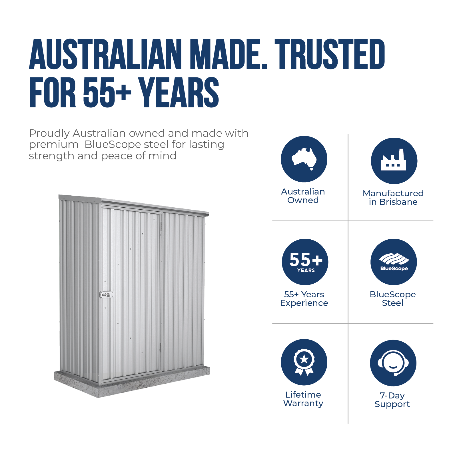 1.52mW x 0.78mD x 1.95mH Garden Shed Single Door Zincalume with Anchors