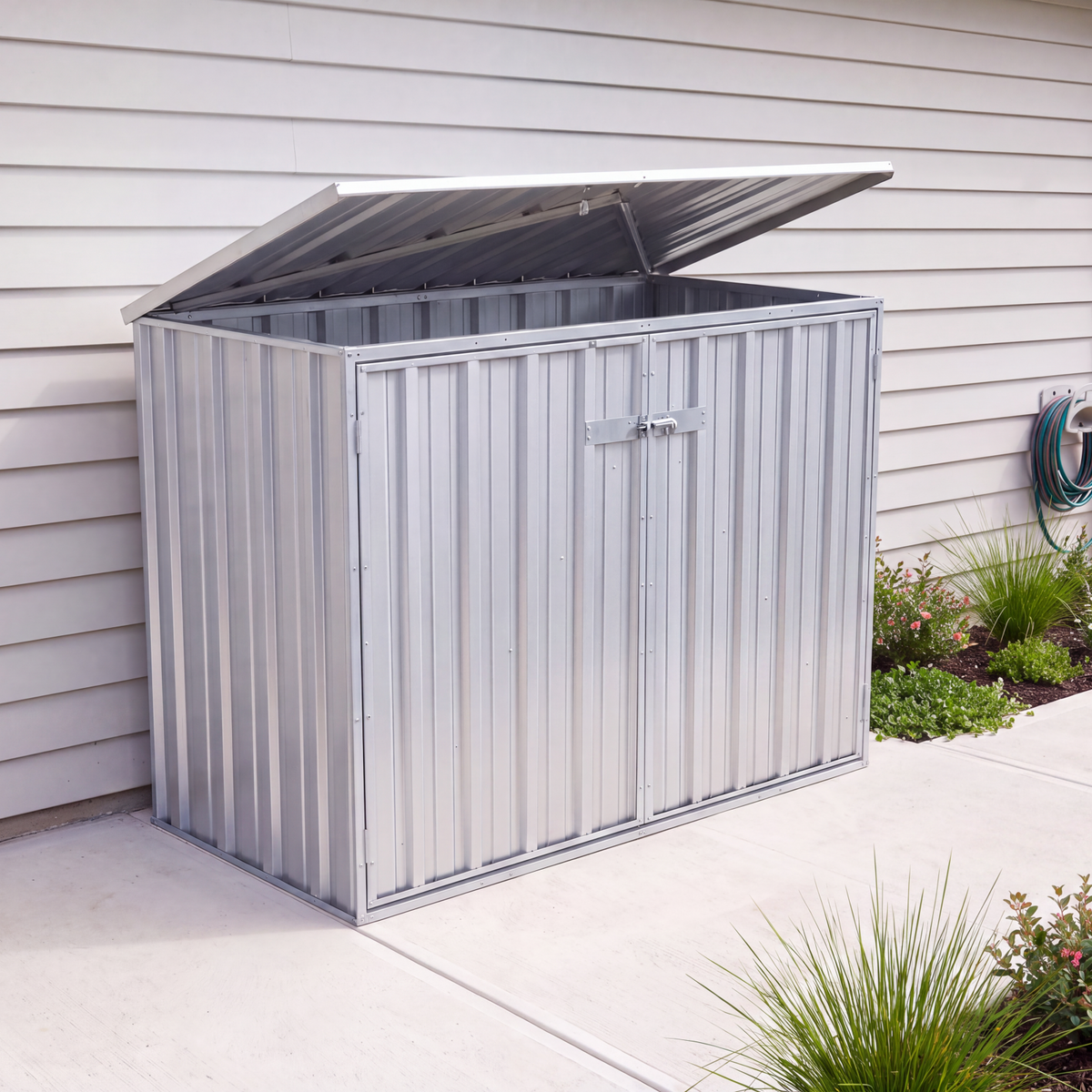 1.52mW x 0.78mD x 1.15mH Zincalume Bin Cover Double Door with Anchors