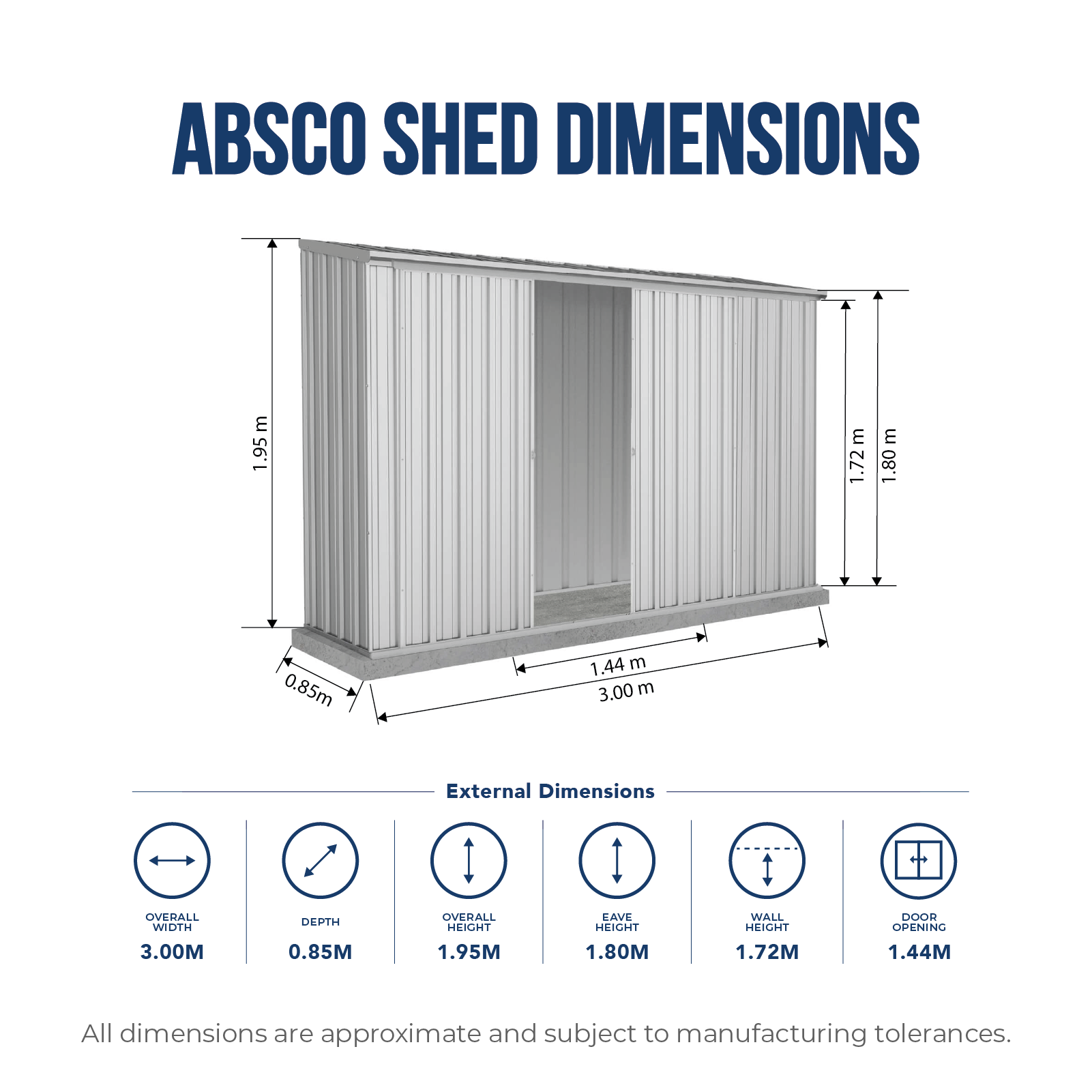 3.00mW x 0.78mD x 1.95mH Garden Shed Ezislider Double Door Zincalume with Anchors