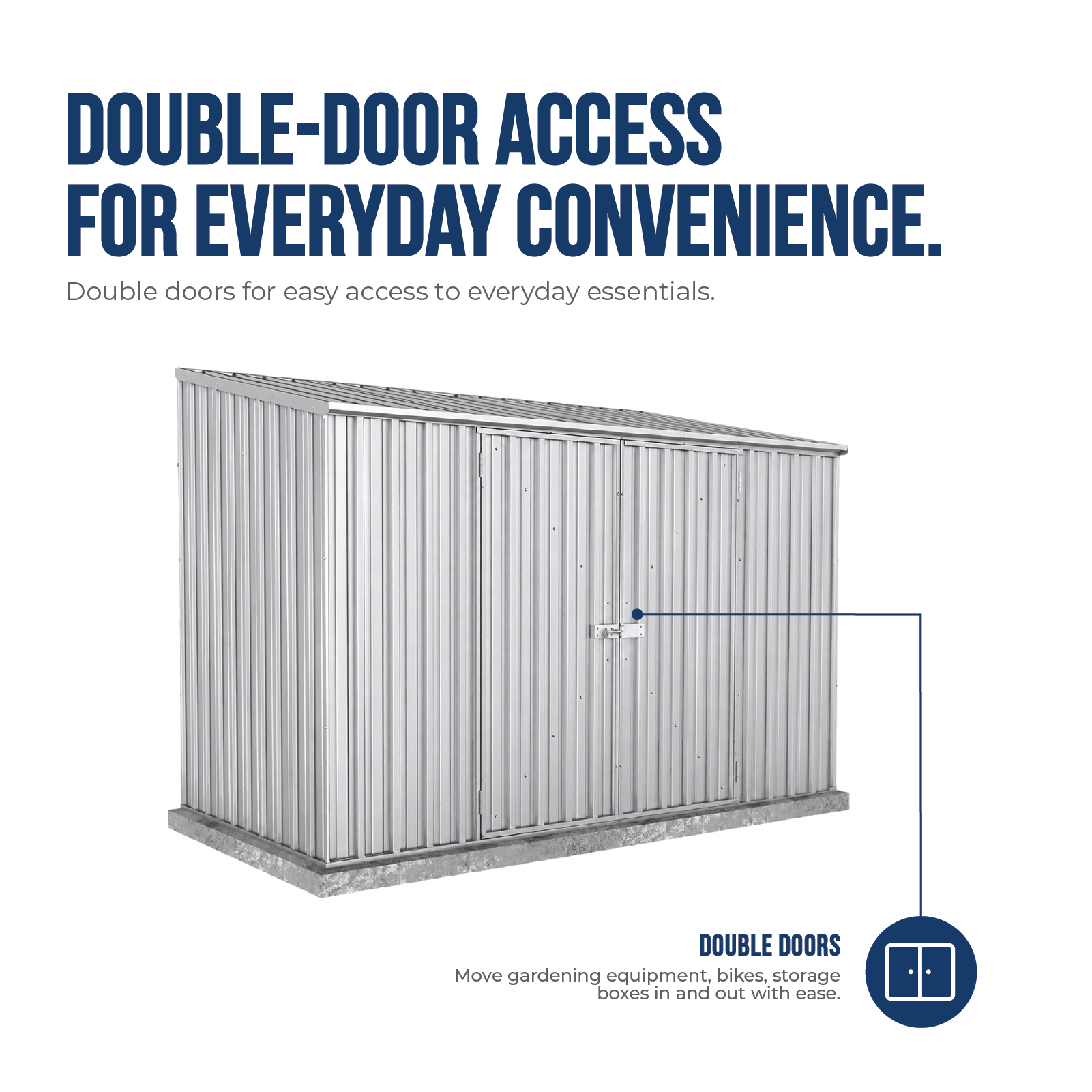 3.00mW x 1.52mD x 2.08mH Garden Shed Double Door Zincalume with Anchors