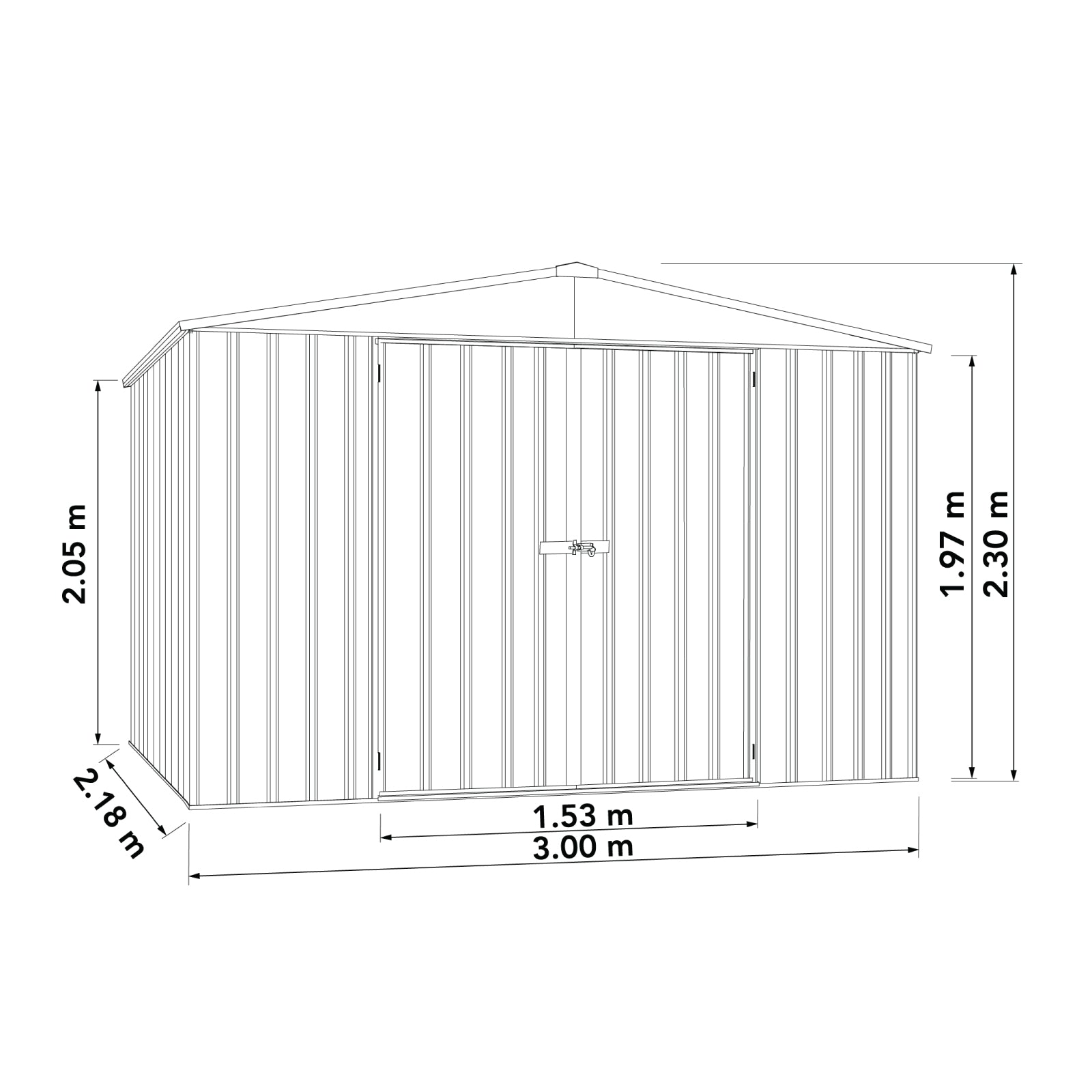 3.00mW x 2.18mD x 2.30mH Garden Shed Highlander Double Door Zincalume