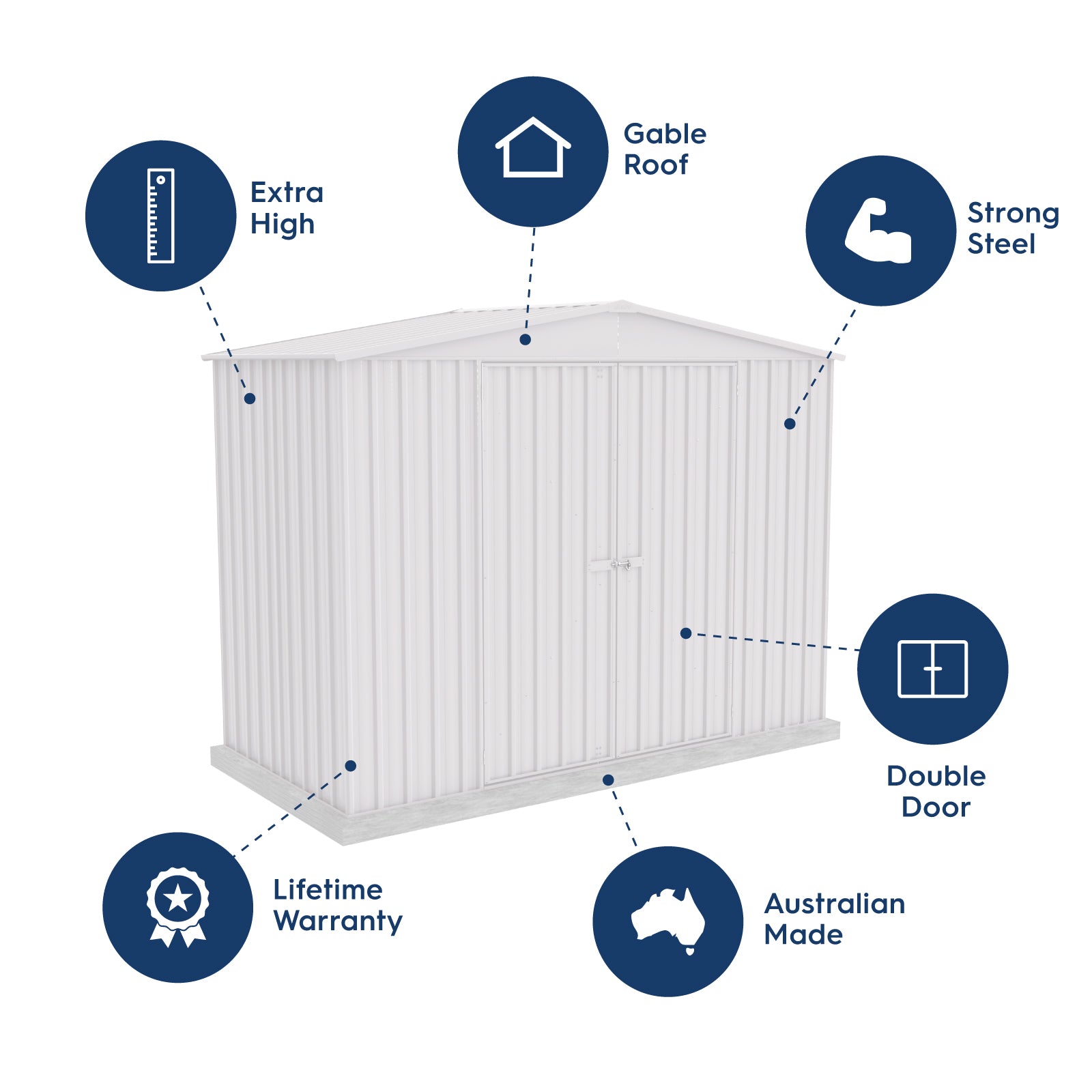 3.00mW x 1.44mD x 2.30mH Garden Shed Highlander Double Door Zincalume