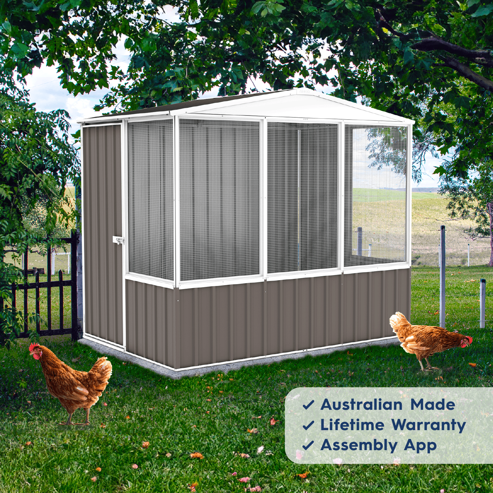 2.26mW x 1.52mD x 2.00mH Chicken Coop Gable Roof Single Door Zincalume