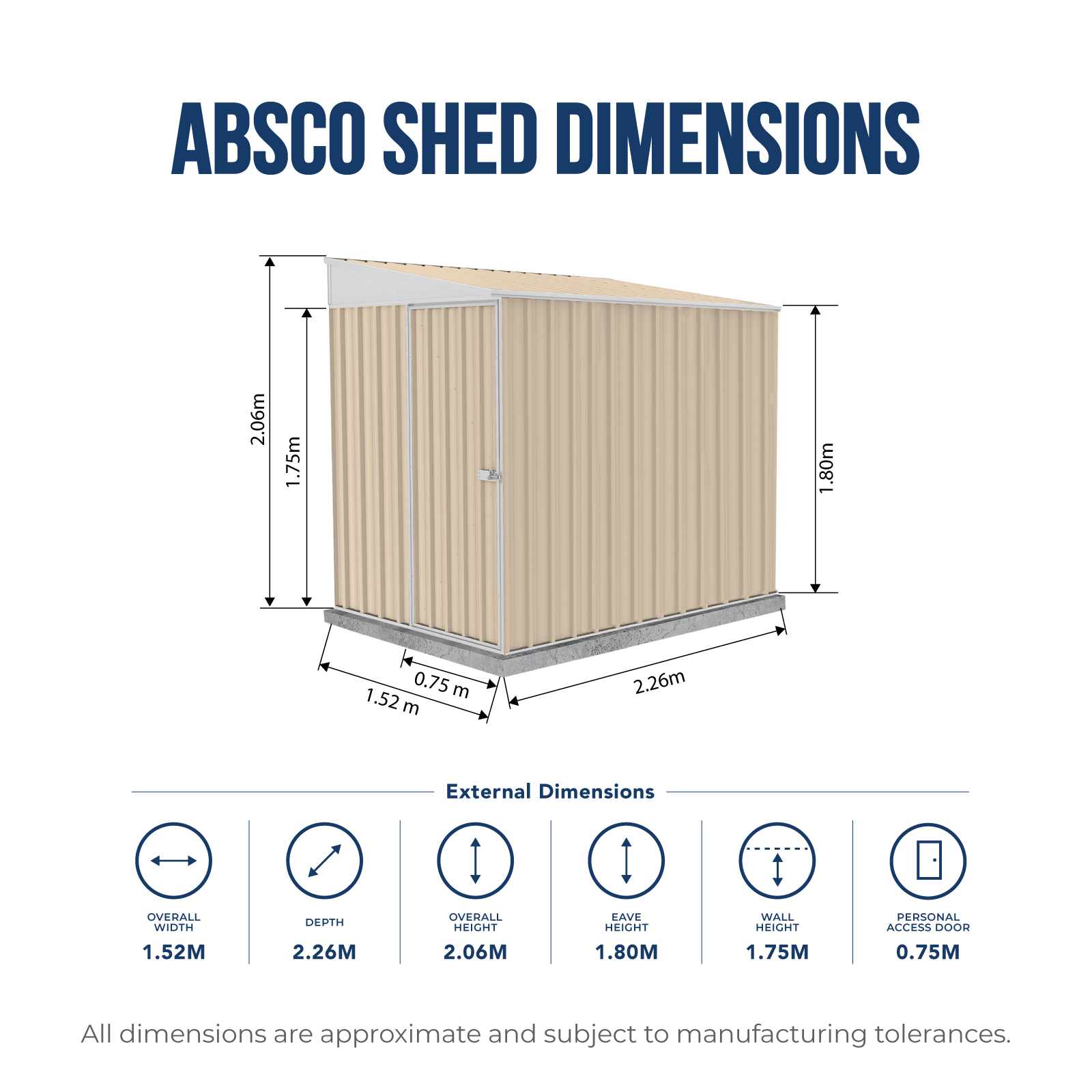 1.52mW x 2.26mD x 2.06mH Garden Shed Narrow Single Door