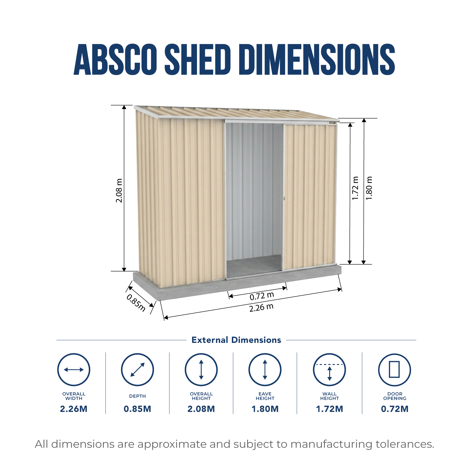 2.26mW x 0.78mD x 1.95mH Garden Shed Ezislider Single Door