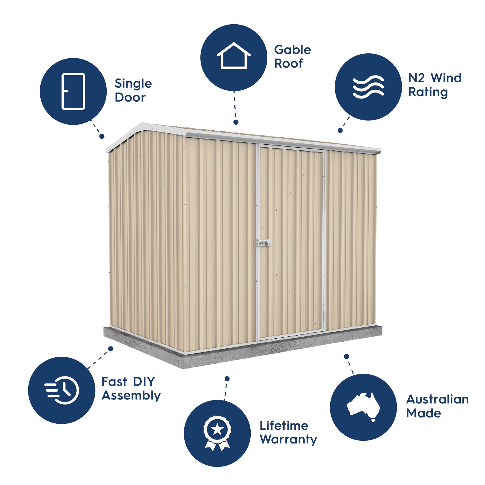 Outlet - 2.26mW x 1.52mD x 1.95mH Garden Shed Premier Single Door Classic Cream