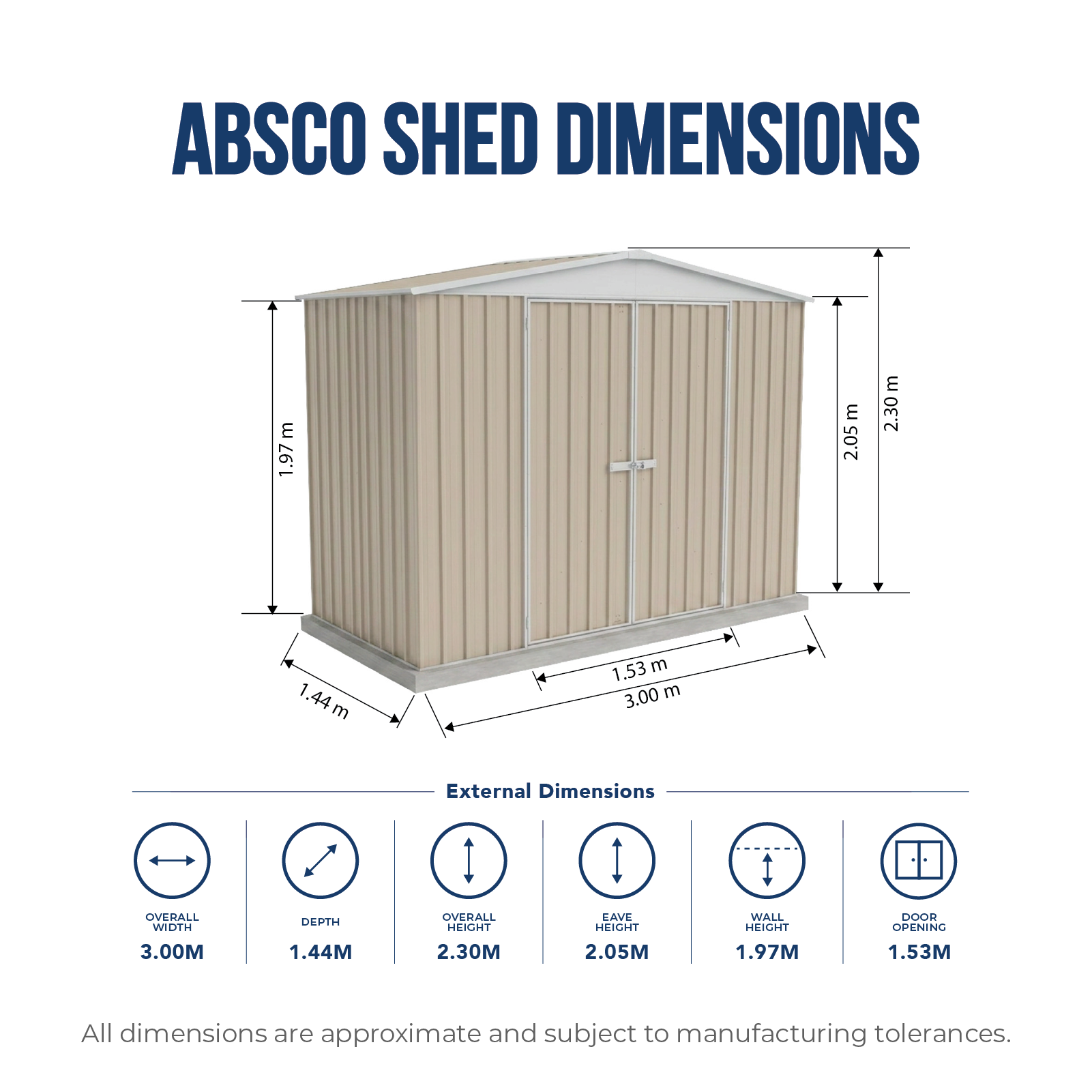 3.00mW x 1.44mD x 2.30mH Garden Shed Highlander Double Door