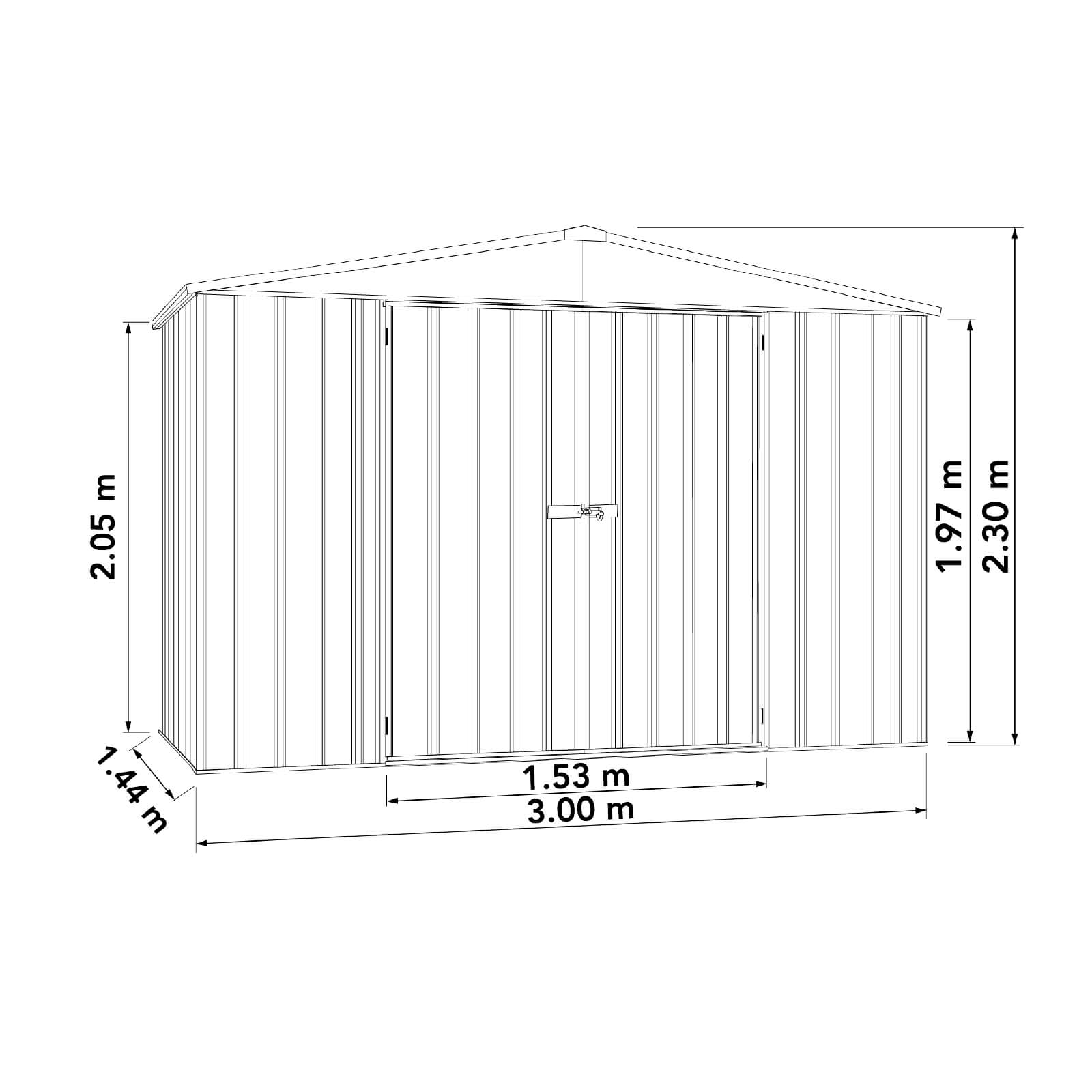 Outlet - 3.00mW x 1.44mD x 2.30mH Regent Garden Shed - Double Door Classic Cream