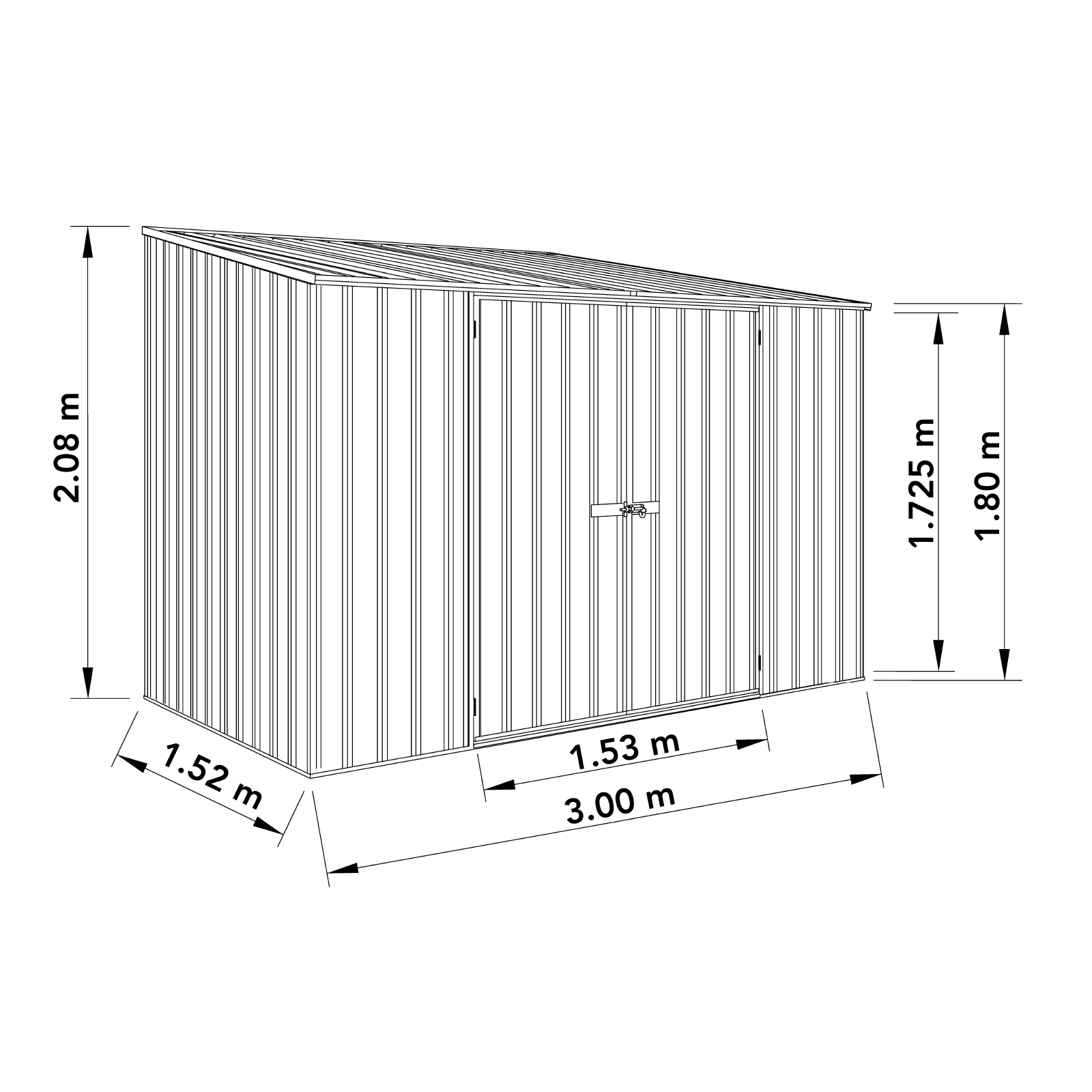 Outlet - 3.00mW x 1.52mD x 2.08mH Garden Shed Space Saver - Double Door Surfmist with Blue Channels and Skylight